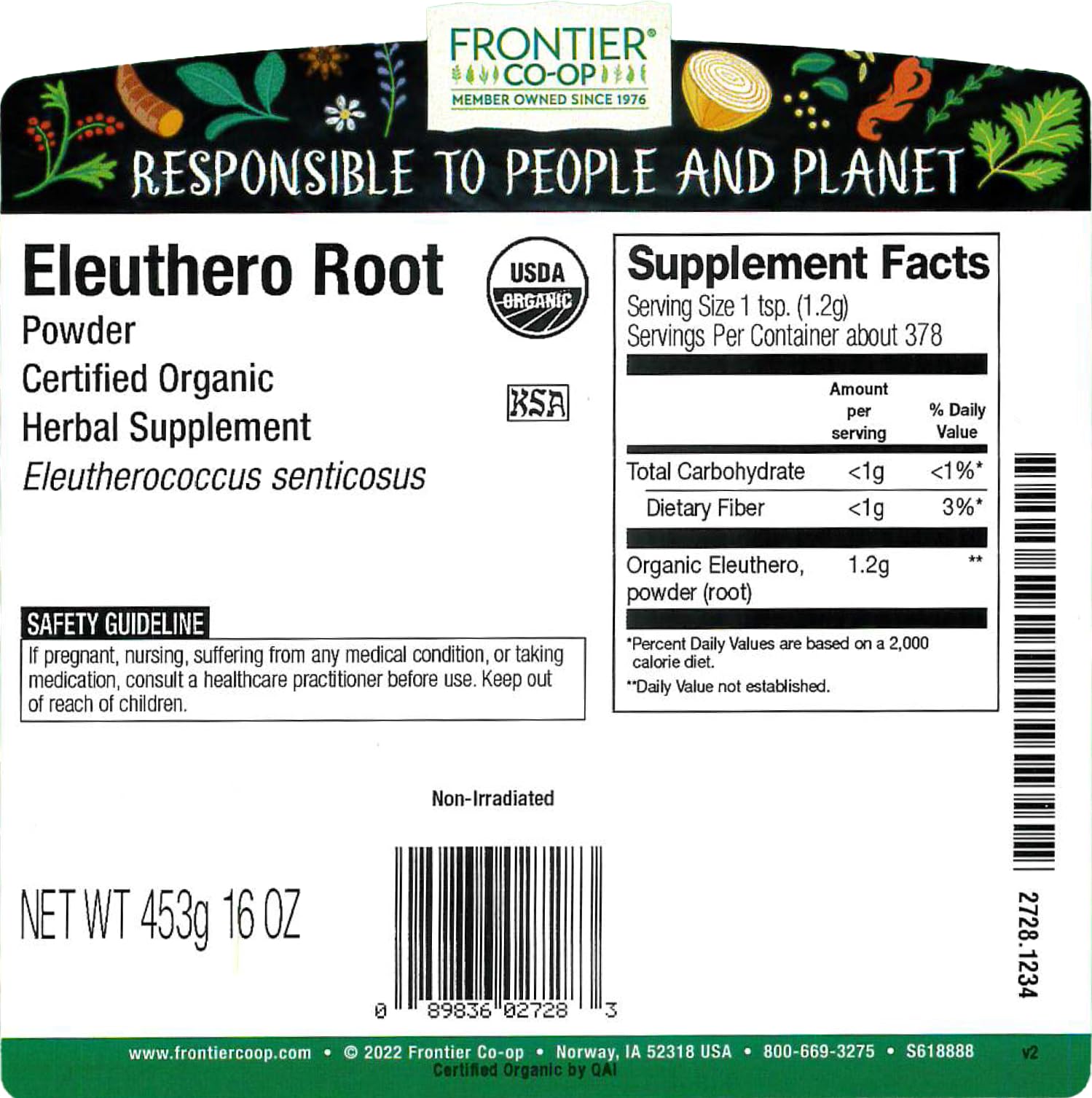 Frontier Co-op Poudre d'Éleuthero, bol-mesure pour dosage facile et préparation.