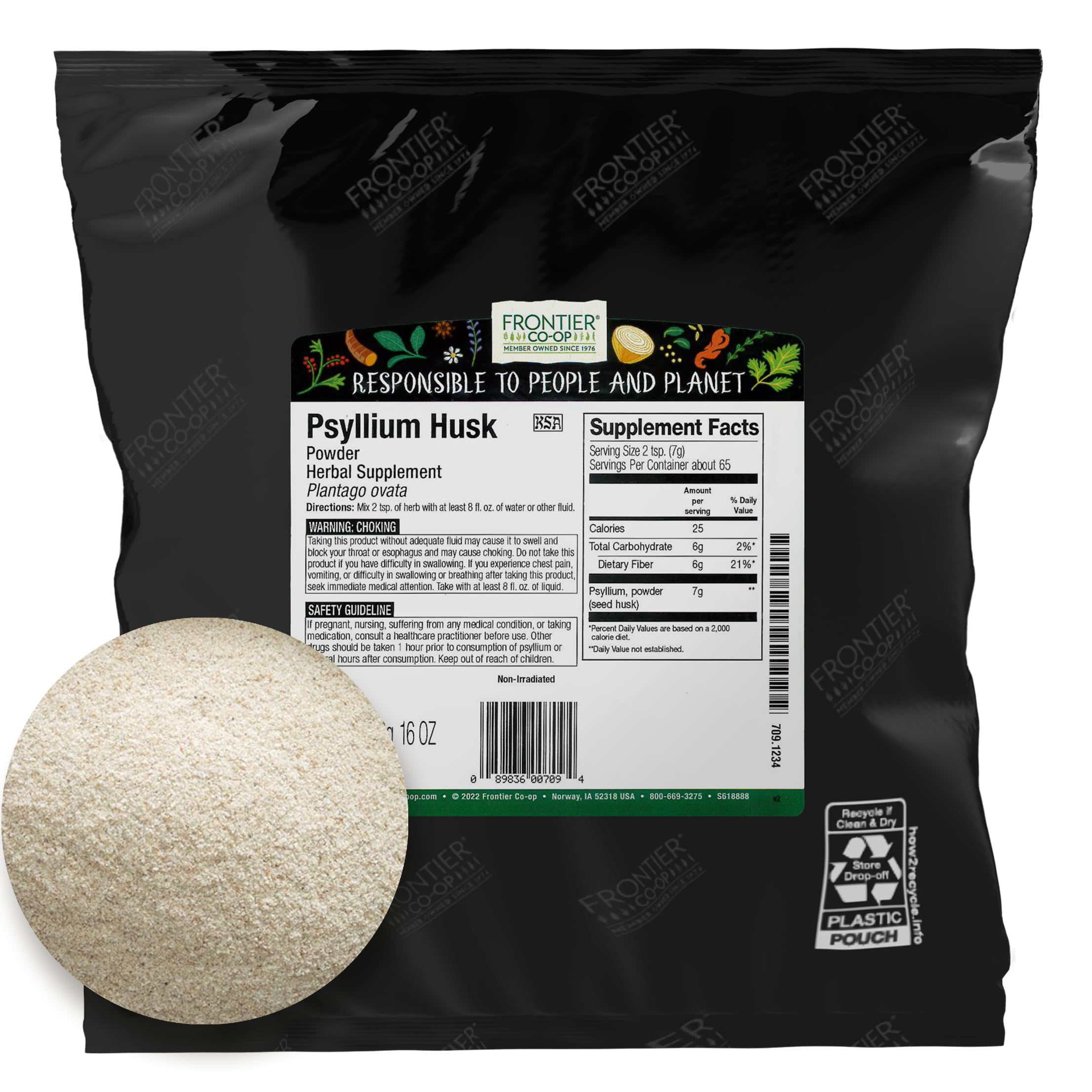 Frontier Co-op psyllium en poudre blonde, idéale pour boulangerie sans gluten et encapsulation