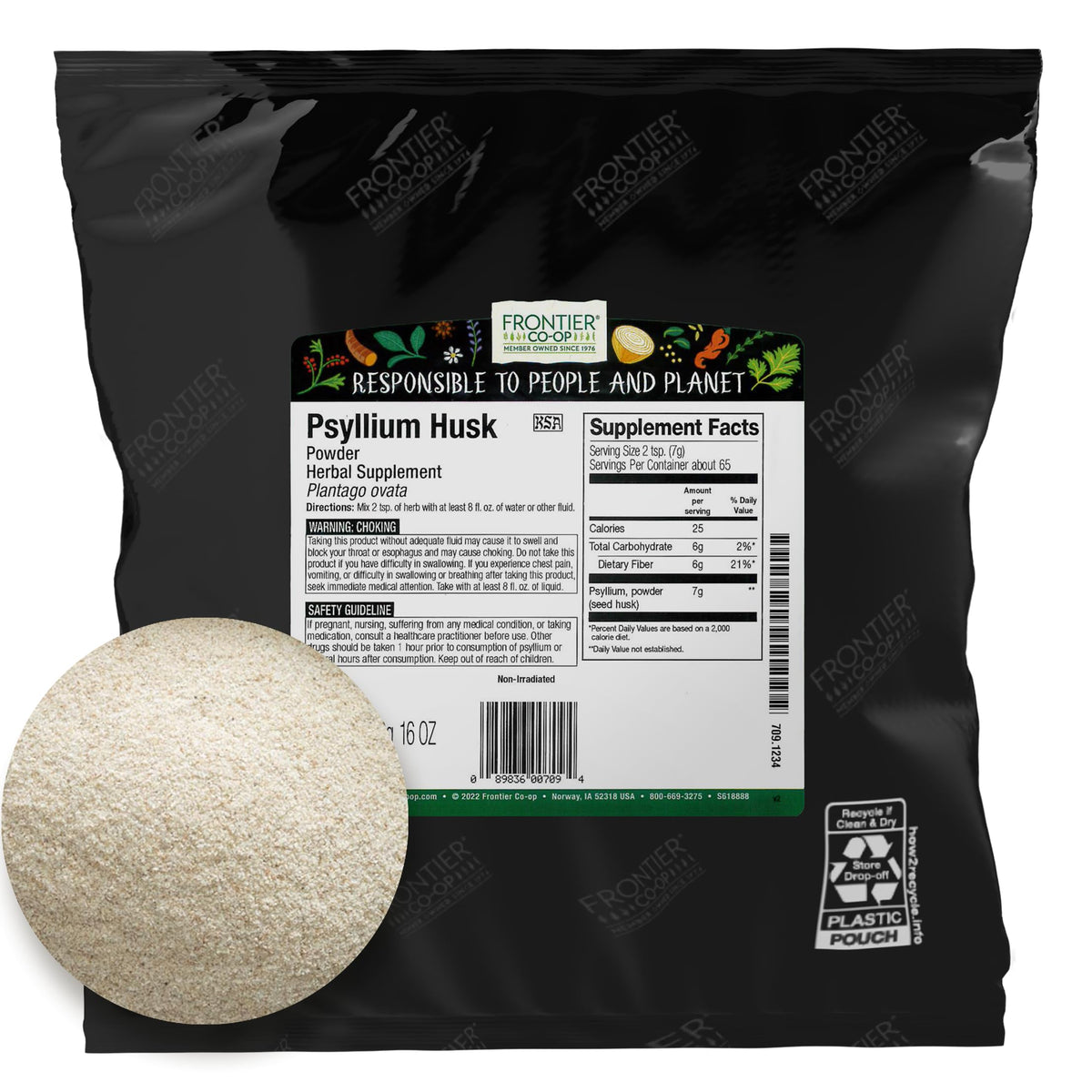 Frontier Co-op psyllium en poudre blonde, idéale pour boulangerie sans gluten et encapsulation