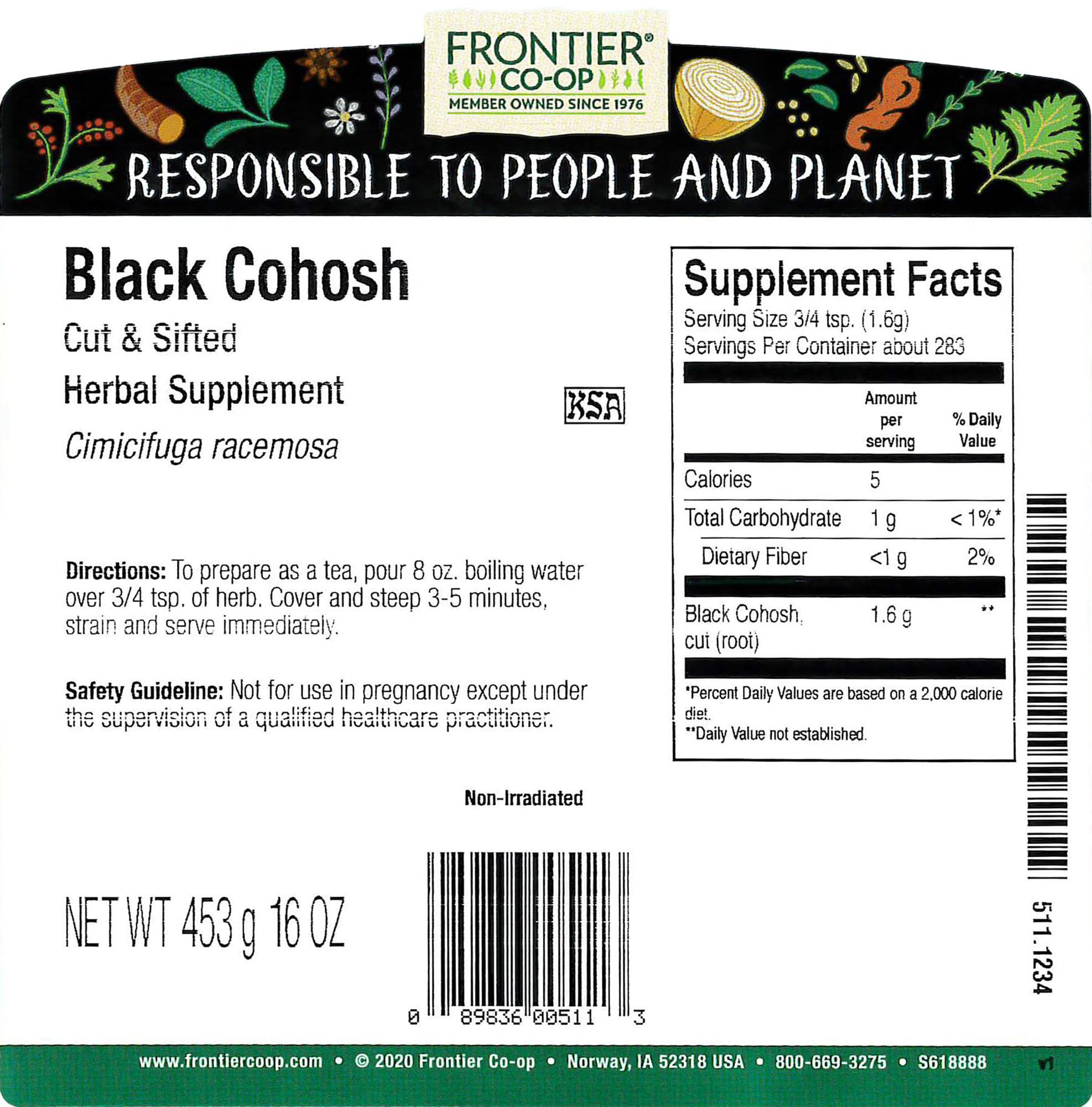 Frontier Co-op racine cohosh sauvage en vrac idéale pour infusions et préparations.