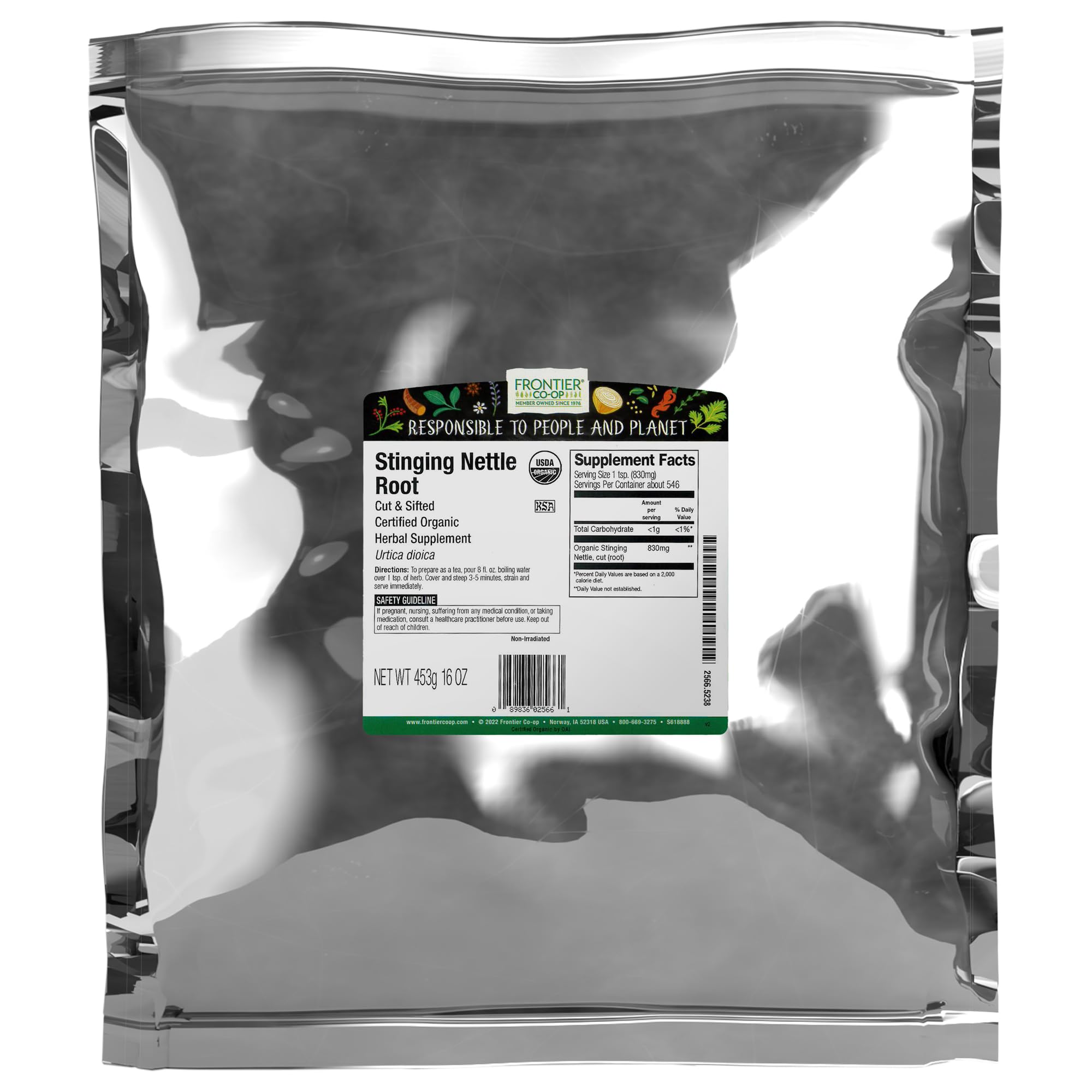 Frontier Co-op racine d'ortie piquante, coupée et tamisée, idéale pour infusions et mélanges.