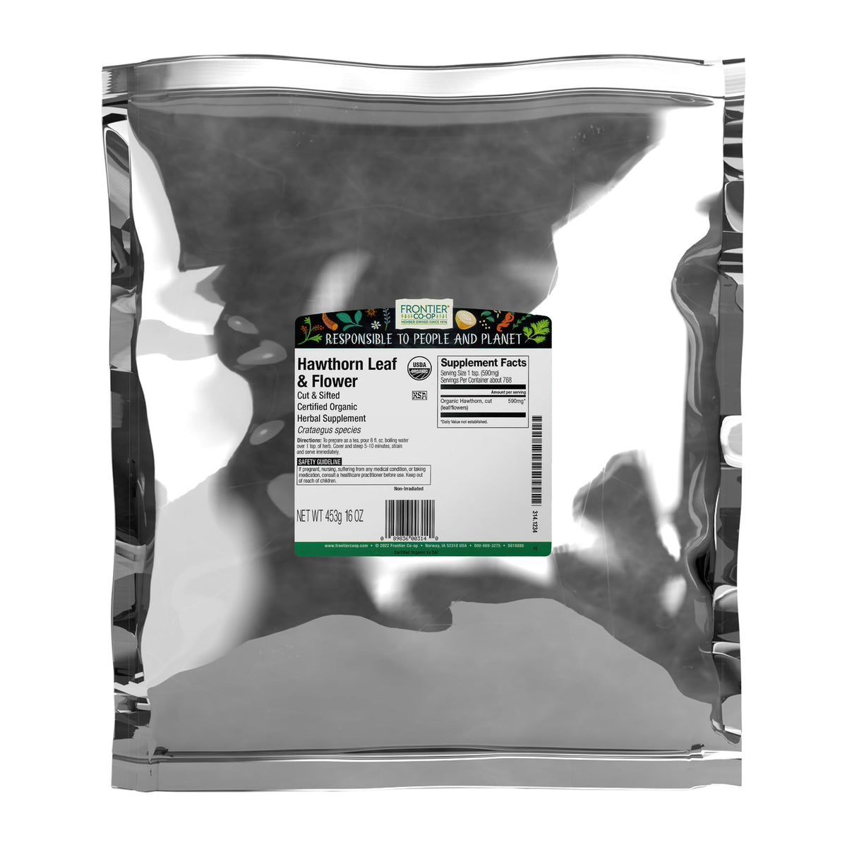 Feuilles d’aubépine bio Frontier Co-op pour infusion maison et tisane réconfortante.