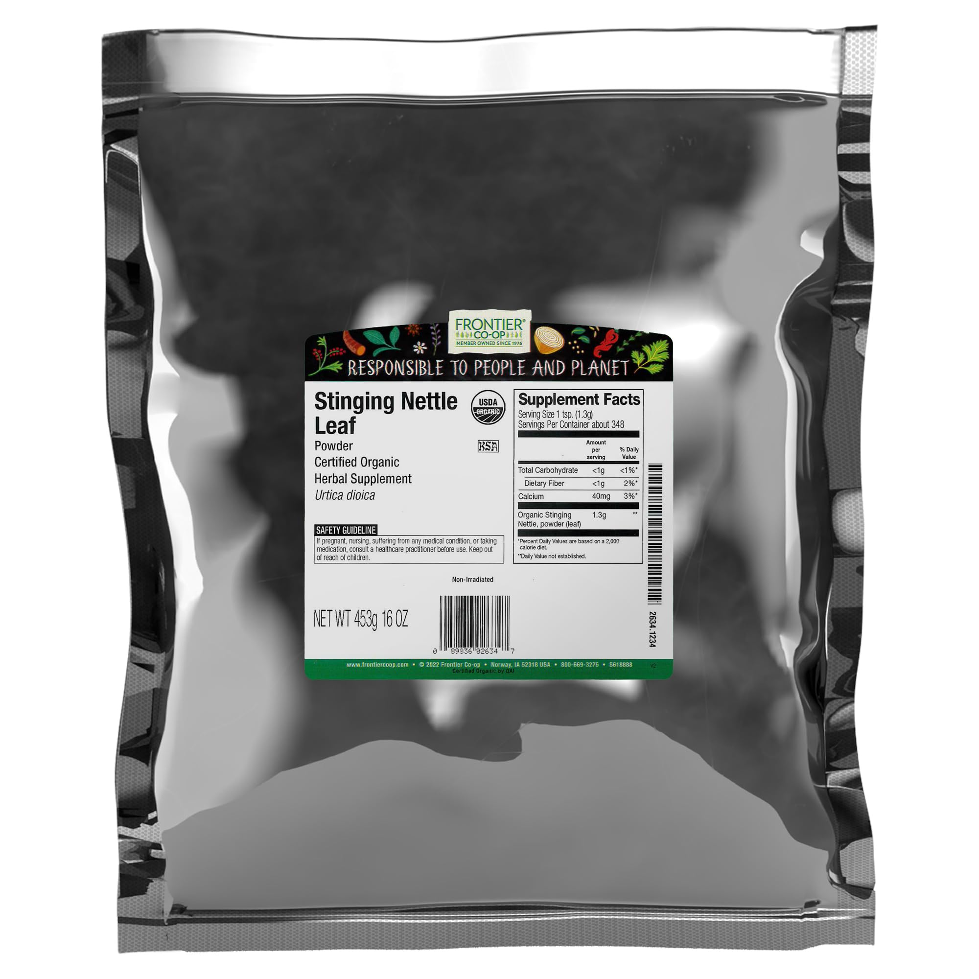 Frontier Co-op poudre d-ortie seche, ideale pour infusion et cuisine saine.