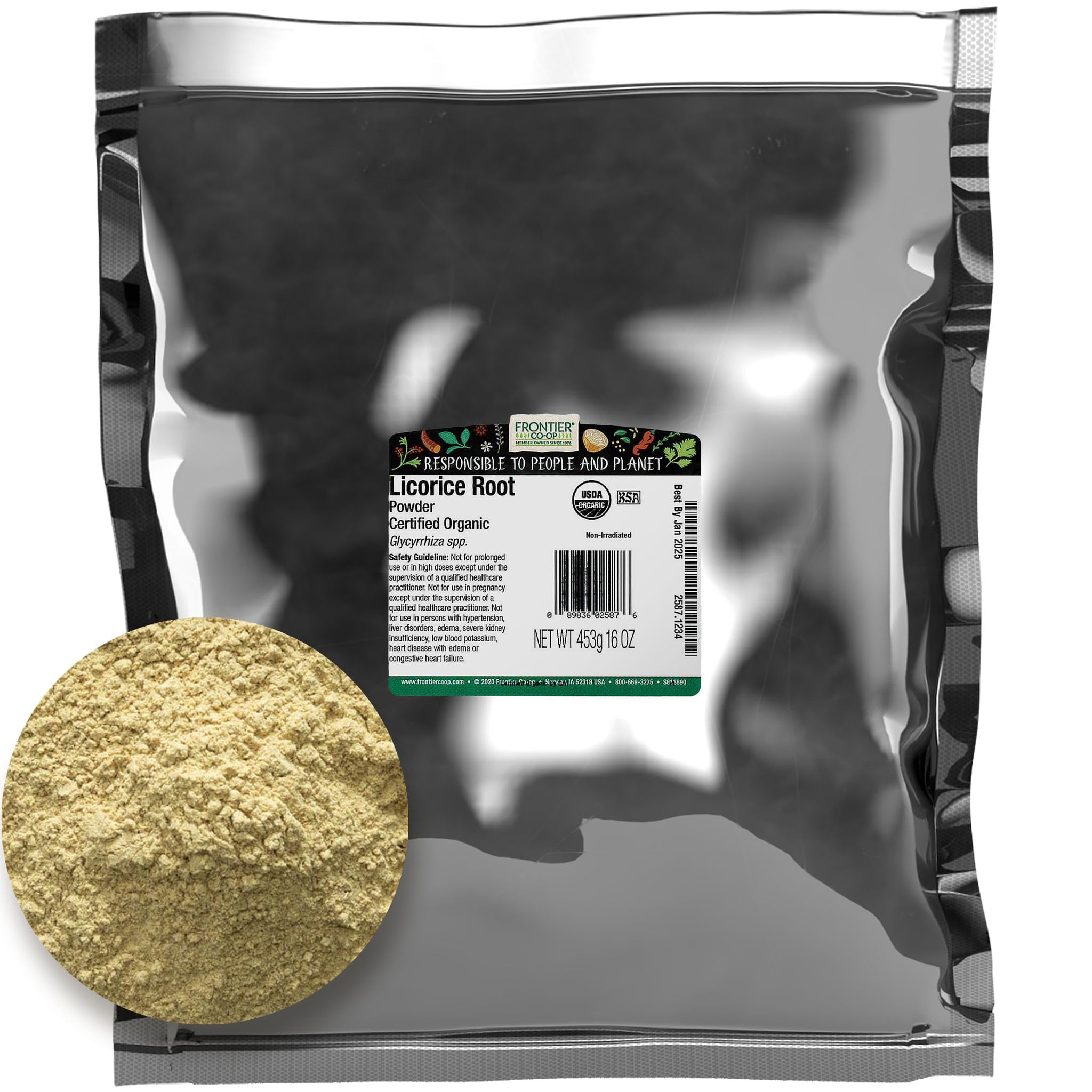 Frontier Co-op poudre de reglisse dans un bol, arôme riche pour plats et boissons.
