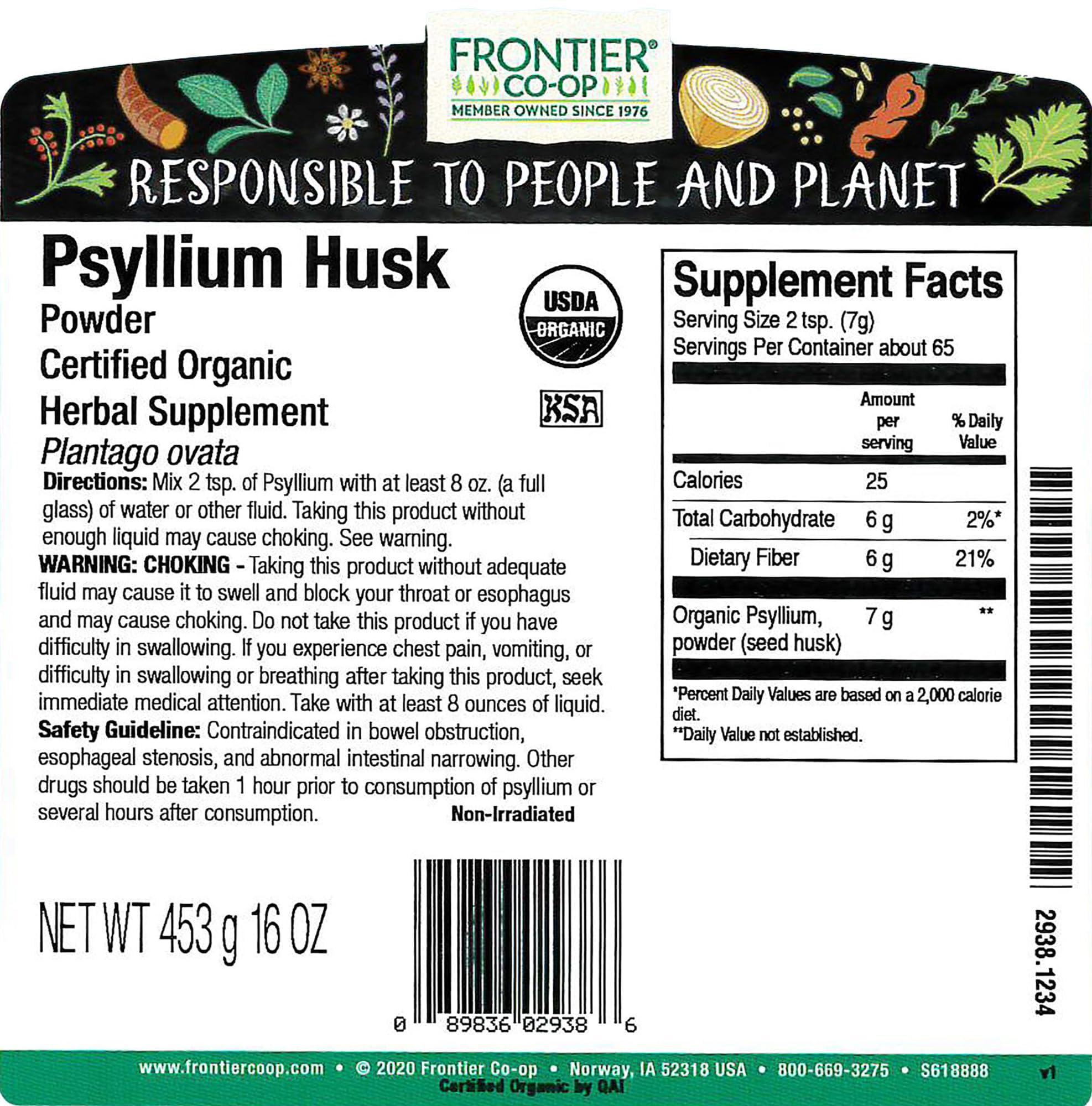 Frontier Co-op Poudre psyllium, dose facile, idéale pour pains et crèmes épaisses.