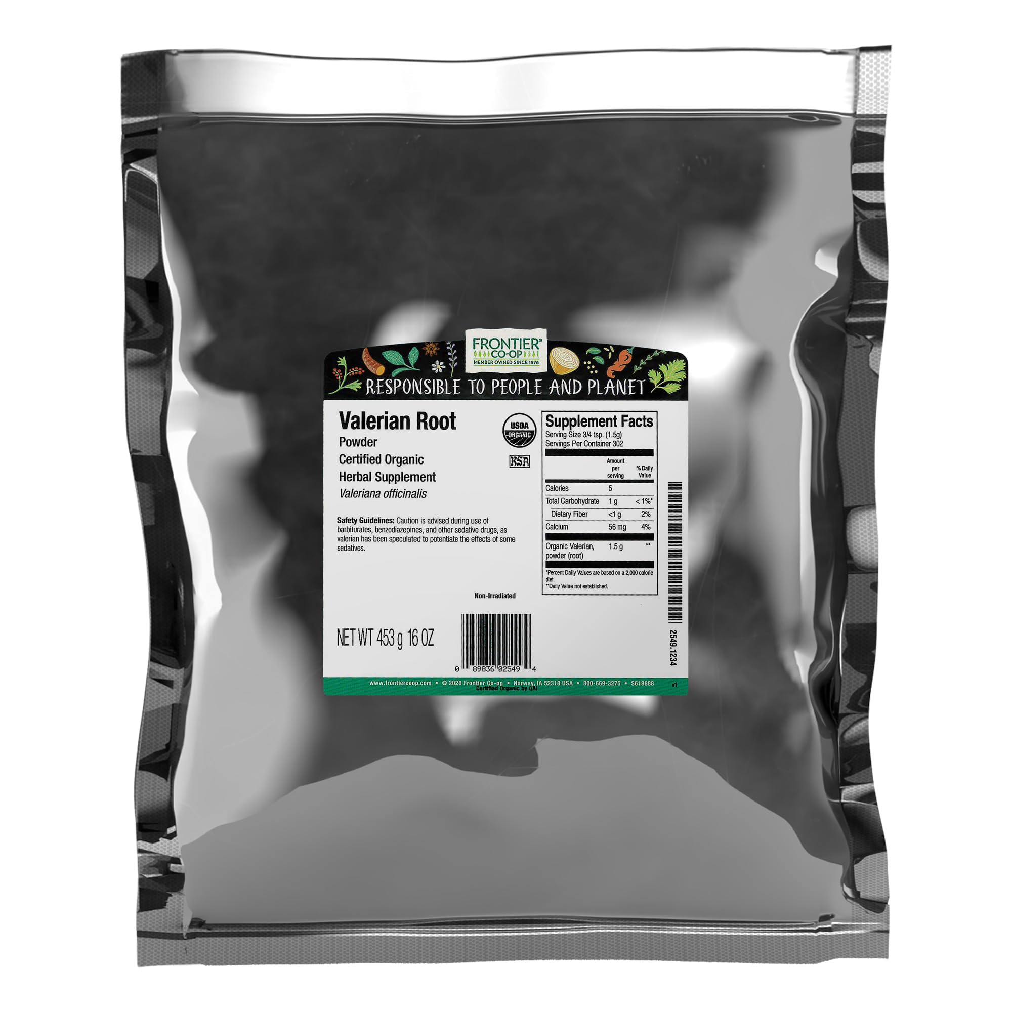 Frontier Co-op Valeriane en poudre, vrac, arôme robuste ideal pour infusions et plats.