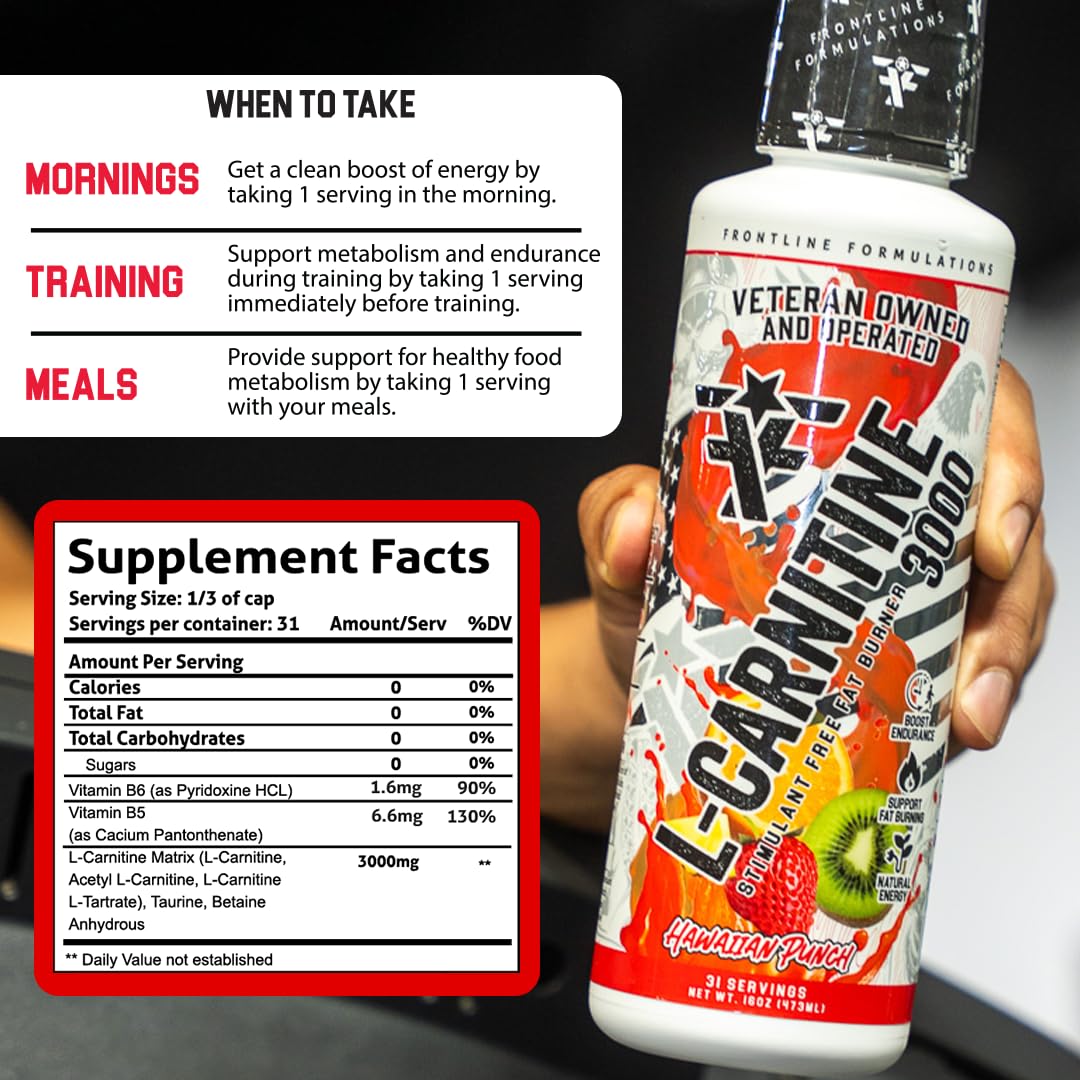 FRONTLINE FORMULATIONS L-Carnitine, étiquette zoomée claire et informative.