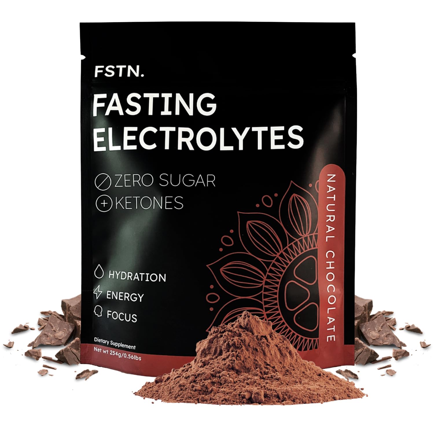 FSTN Chocolat Électrolytes, doseuse en action pour hydratation pendant le jeûne.