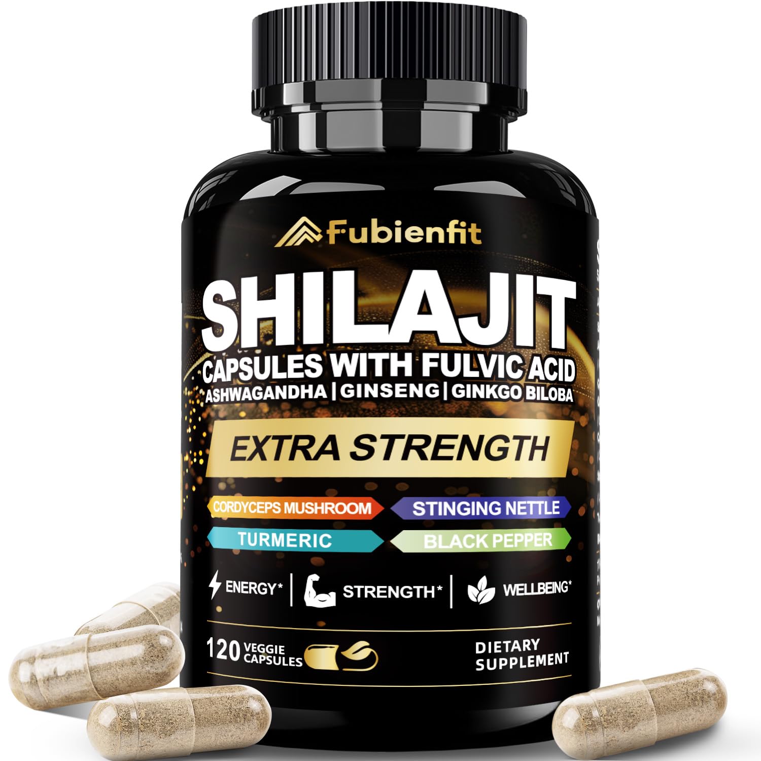 Fubienfit Shilajit: bouteille élégante, usage quotidien recommandé.