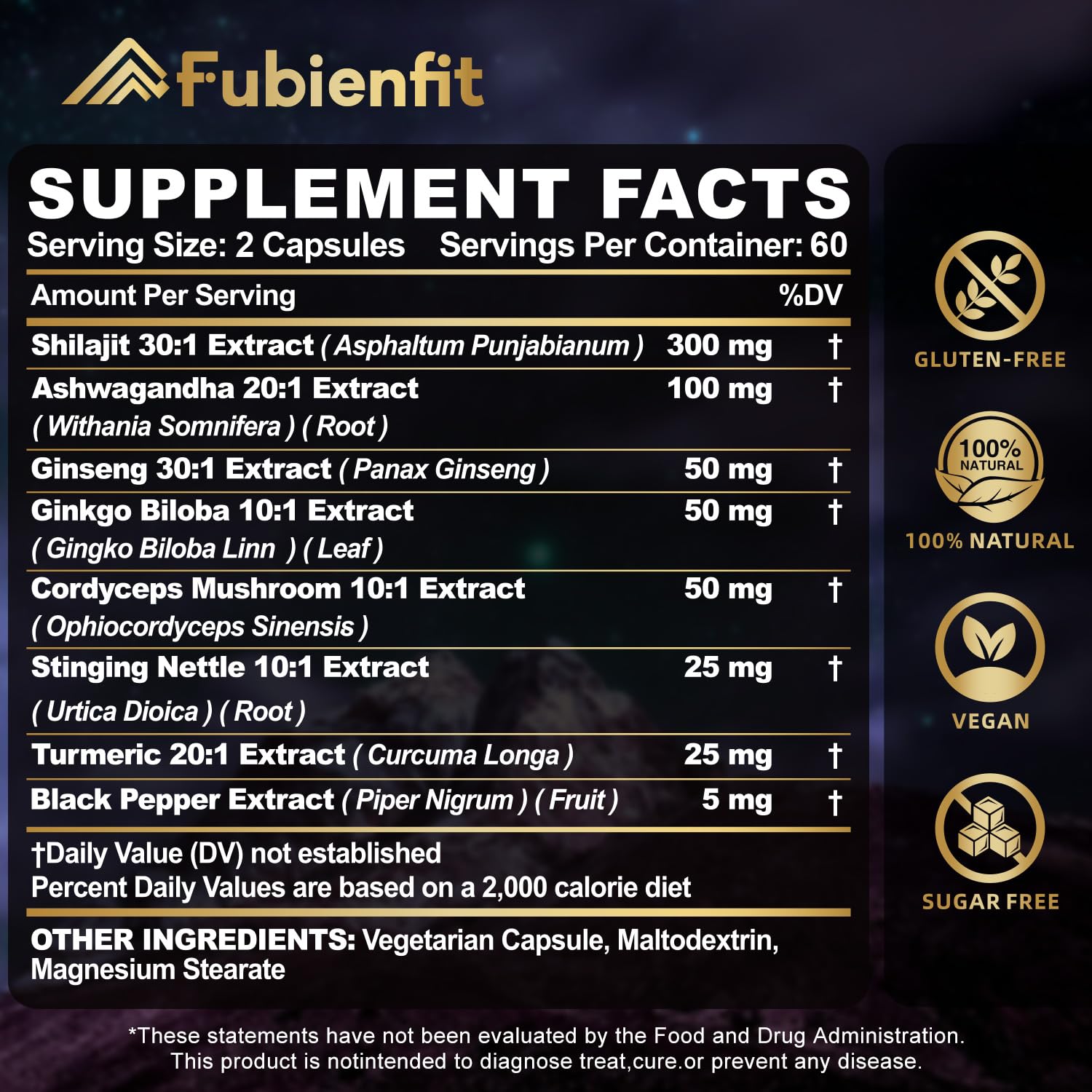 Gros plan sur les capsules Fubienfit Shilajit, faciles à avaler.