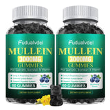 Gommes Fudualvdel molène en bouteille bleue, soutien potentiel pour la respiration.