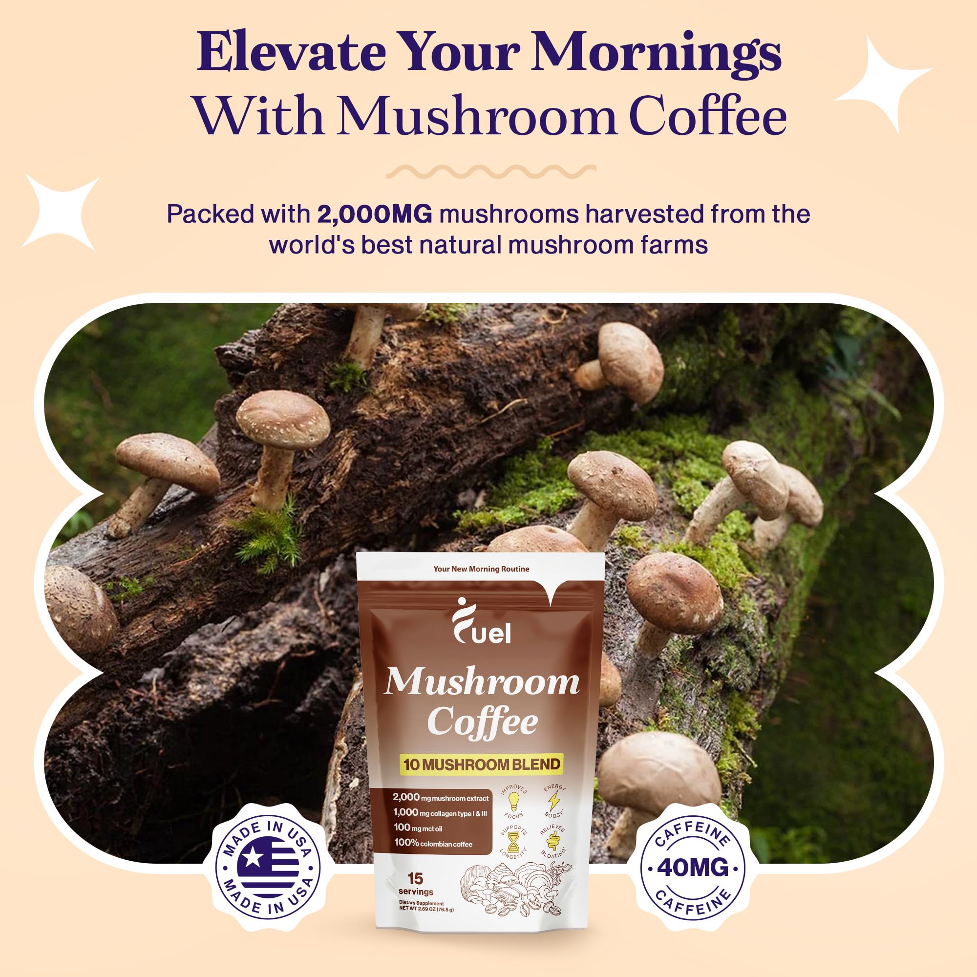 Fuel Nutrition Pro Collagène-Champignon Café maitake, saveur riche et vitalité