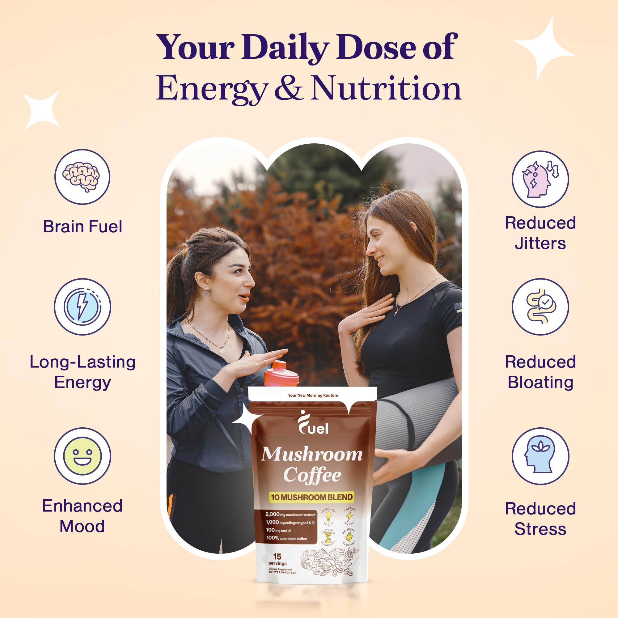 Fuel Nutrition Pro Collagène-Champignon Café reishi, équilibre et douceur naturelle