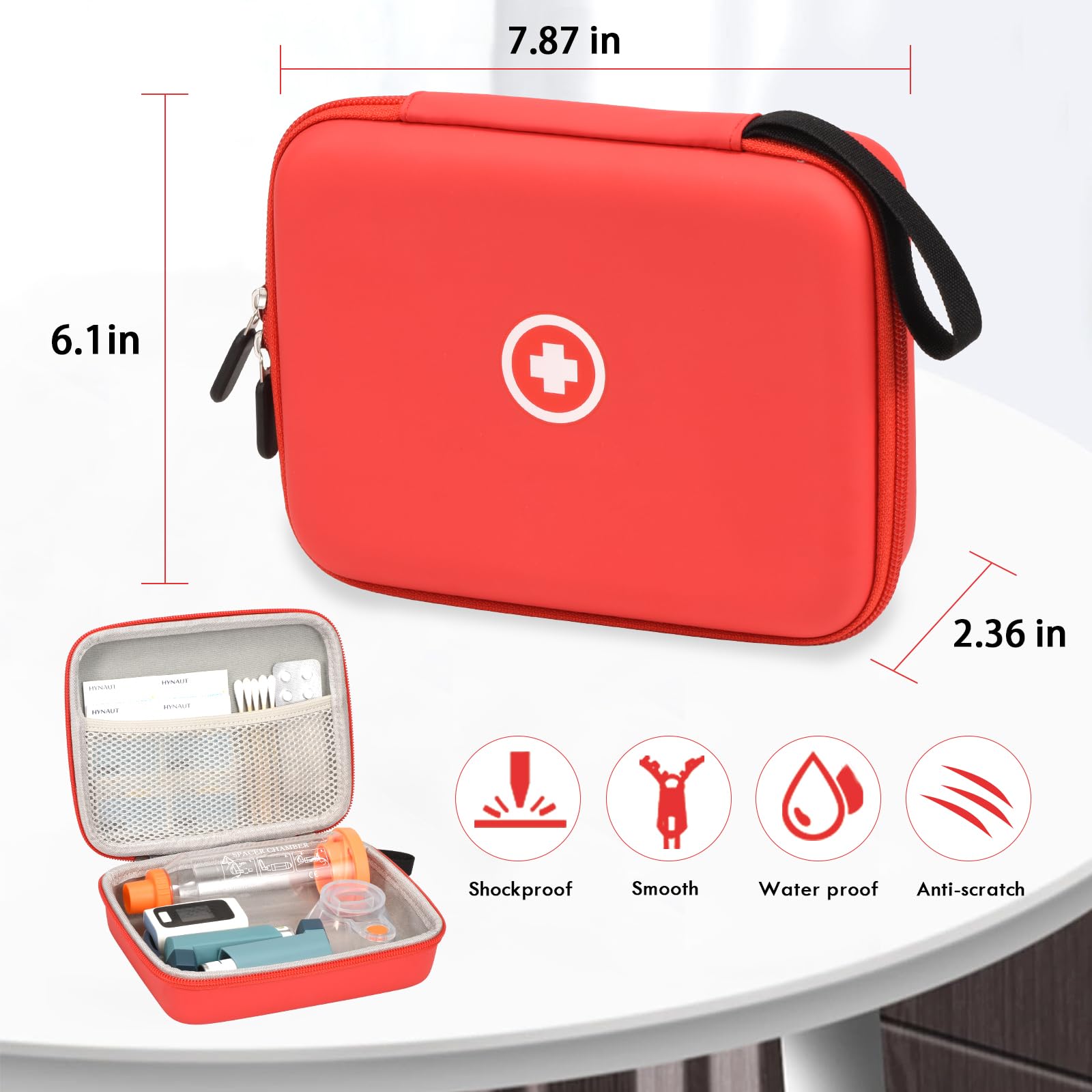 Étui Fukumi compartimenté pour inhalateur et accessoires, rangement clair.