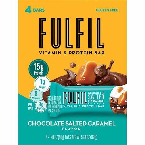 Barre Fulfil chocolat salé caramel, texture gourmande et apport protéique pratique.