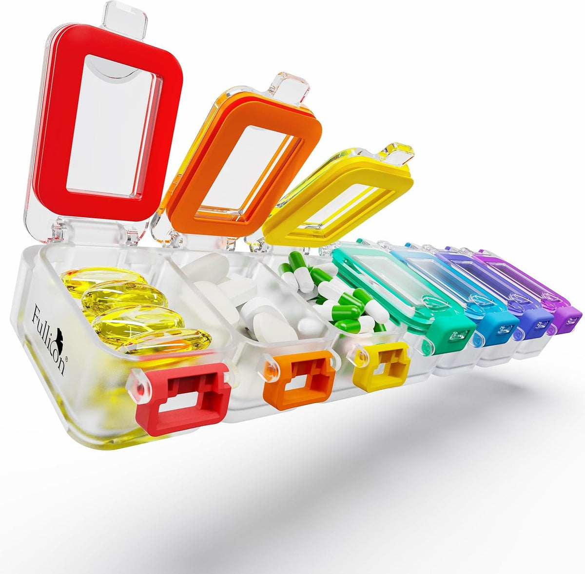 Fullicon: boîte semaine pilules arc-en-ciel transparente pour repérage rapide.