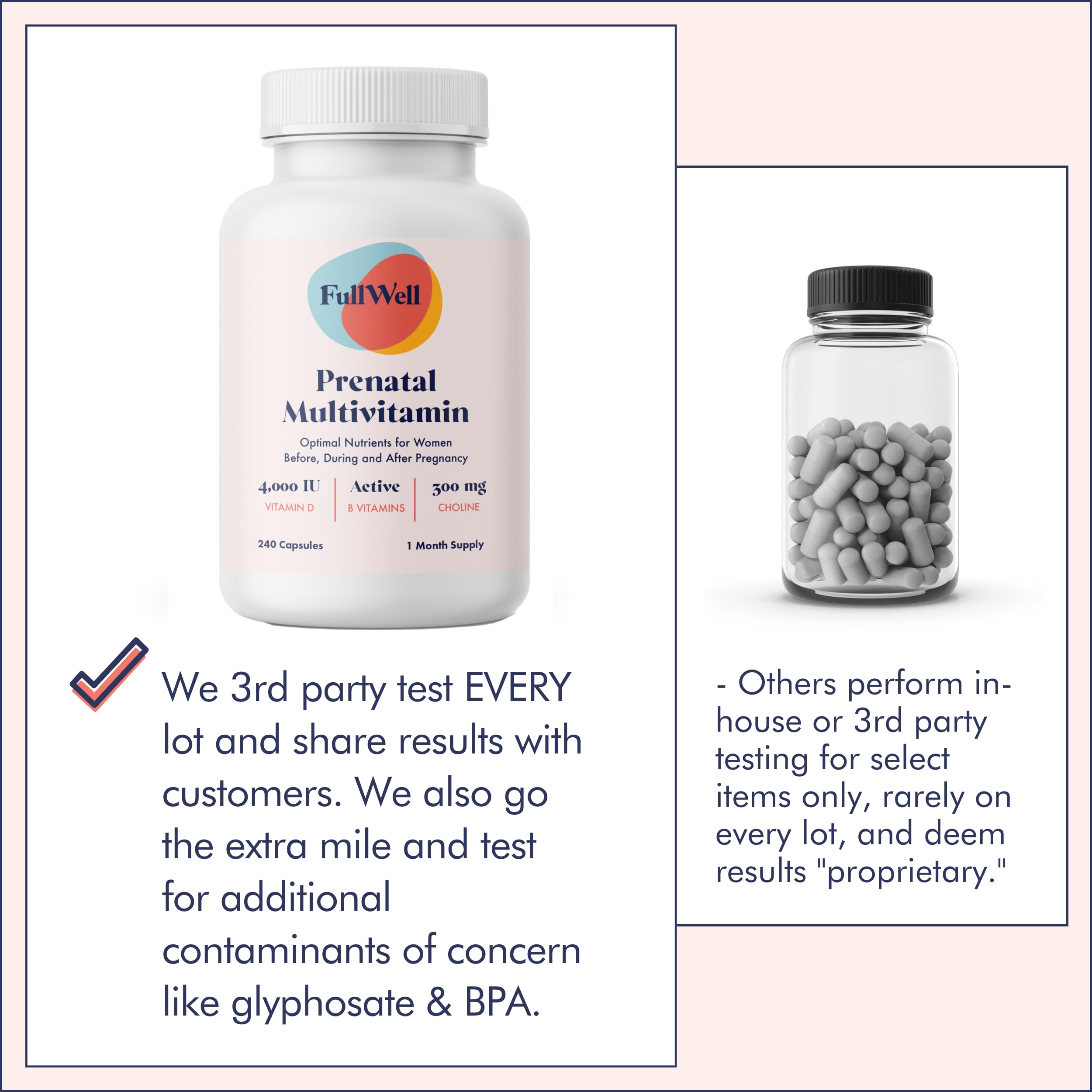 FullWell Prenatal Multivitamins, bio-disponibles: assimilation améliorée des nutriments clés.