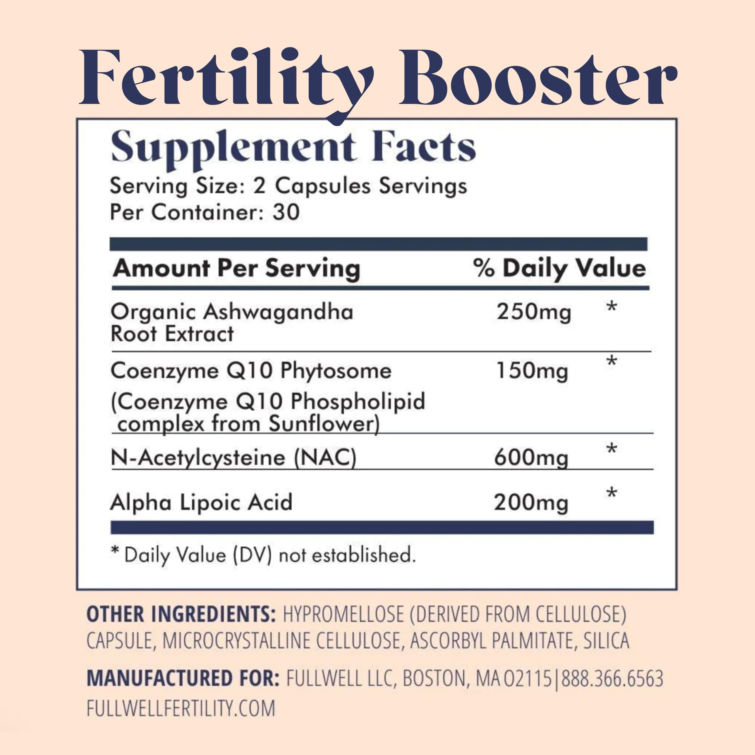 FullWell Fertilité Trio – emballage clair et étiquette informatives sur les nutriments.