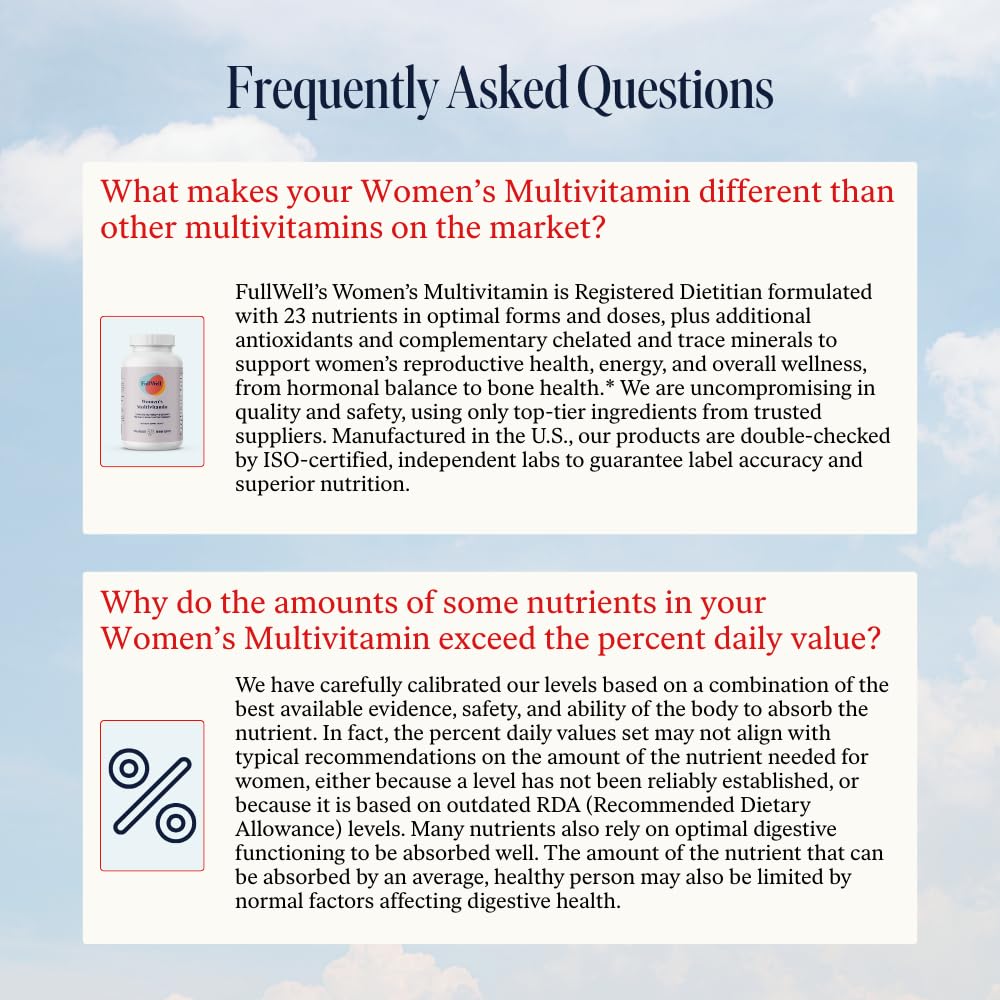FullWell Womens Multivitamin – Contrôles tiers et absence d’allergènes pour la sécurité.