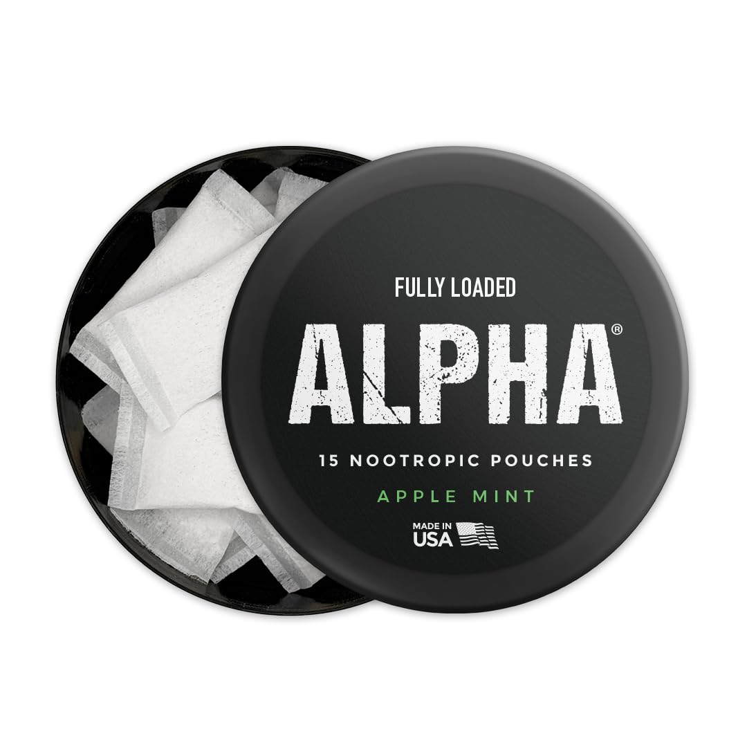 Alpha Dosette Fully Loaded Bullseye, pomme-menthe, dosage facile en déplacement.