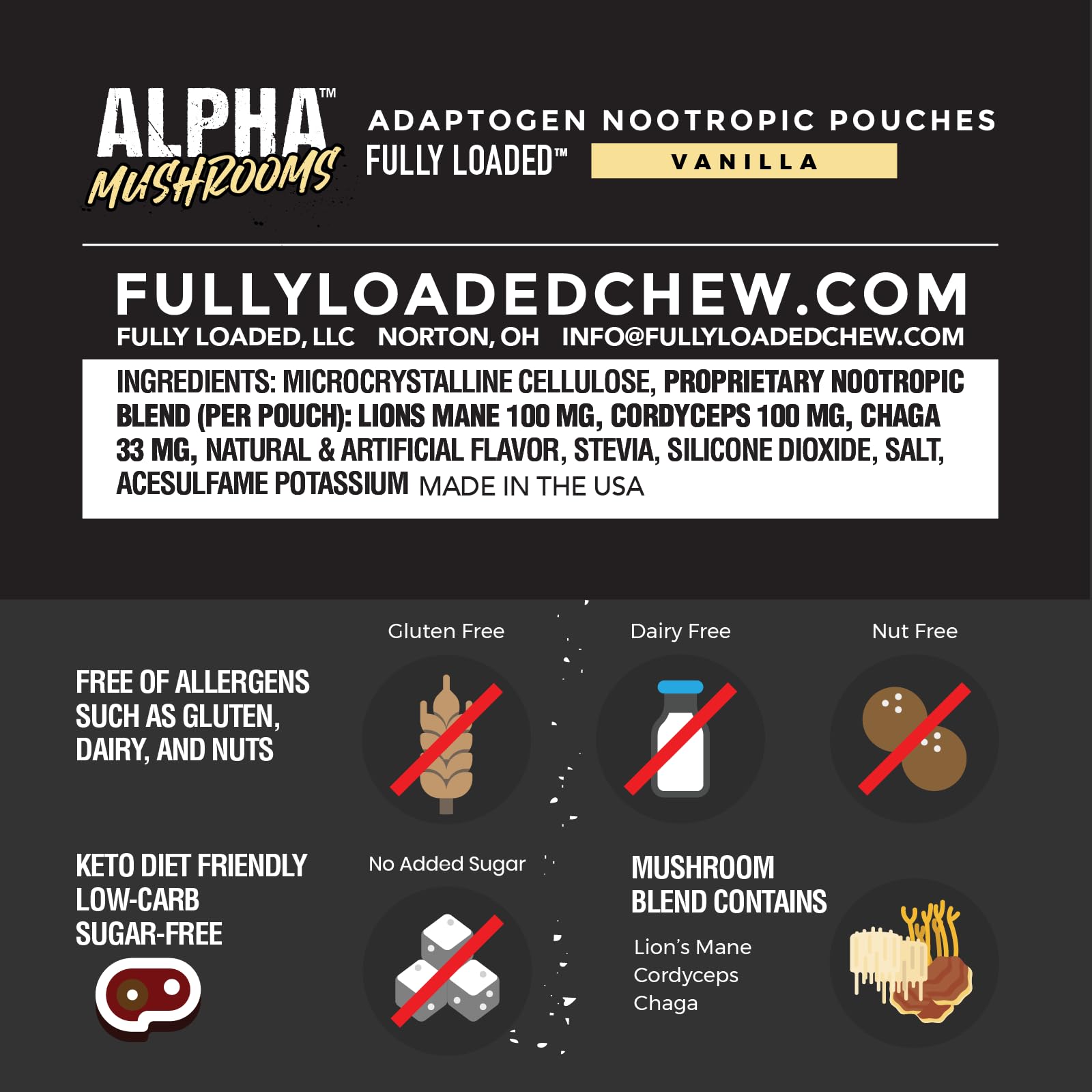 Fully Loaded Bullseye Alpha Mushroom Vanilla pour énergie et focus rapide