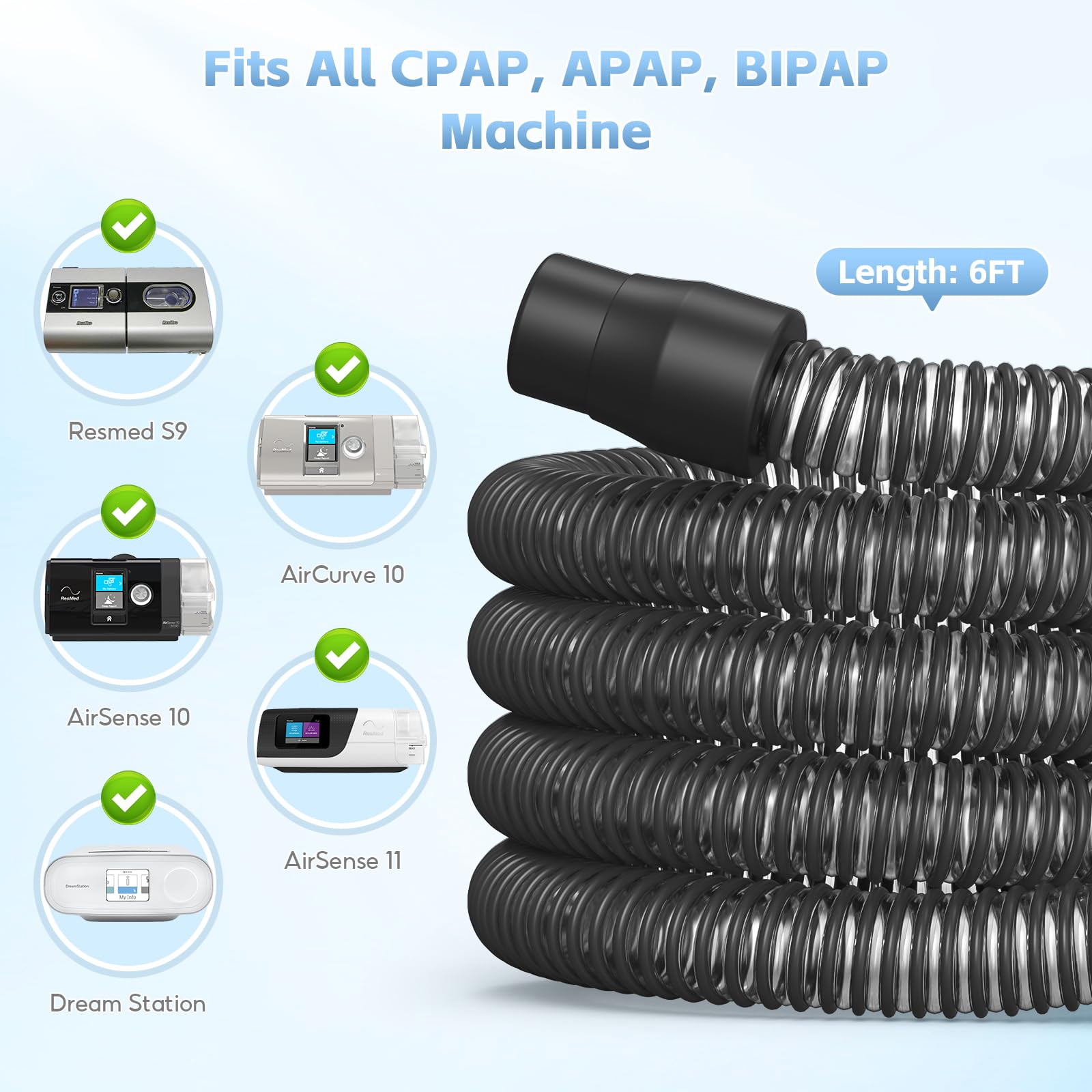 FunGeneTEC tuyau CPAP flexible: s'adapte au lit et oreillers