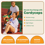 Gros plan sur les gommes Fungies Cordyceps, texture et couleur fruitée énergisante
