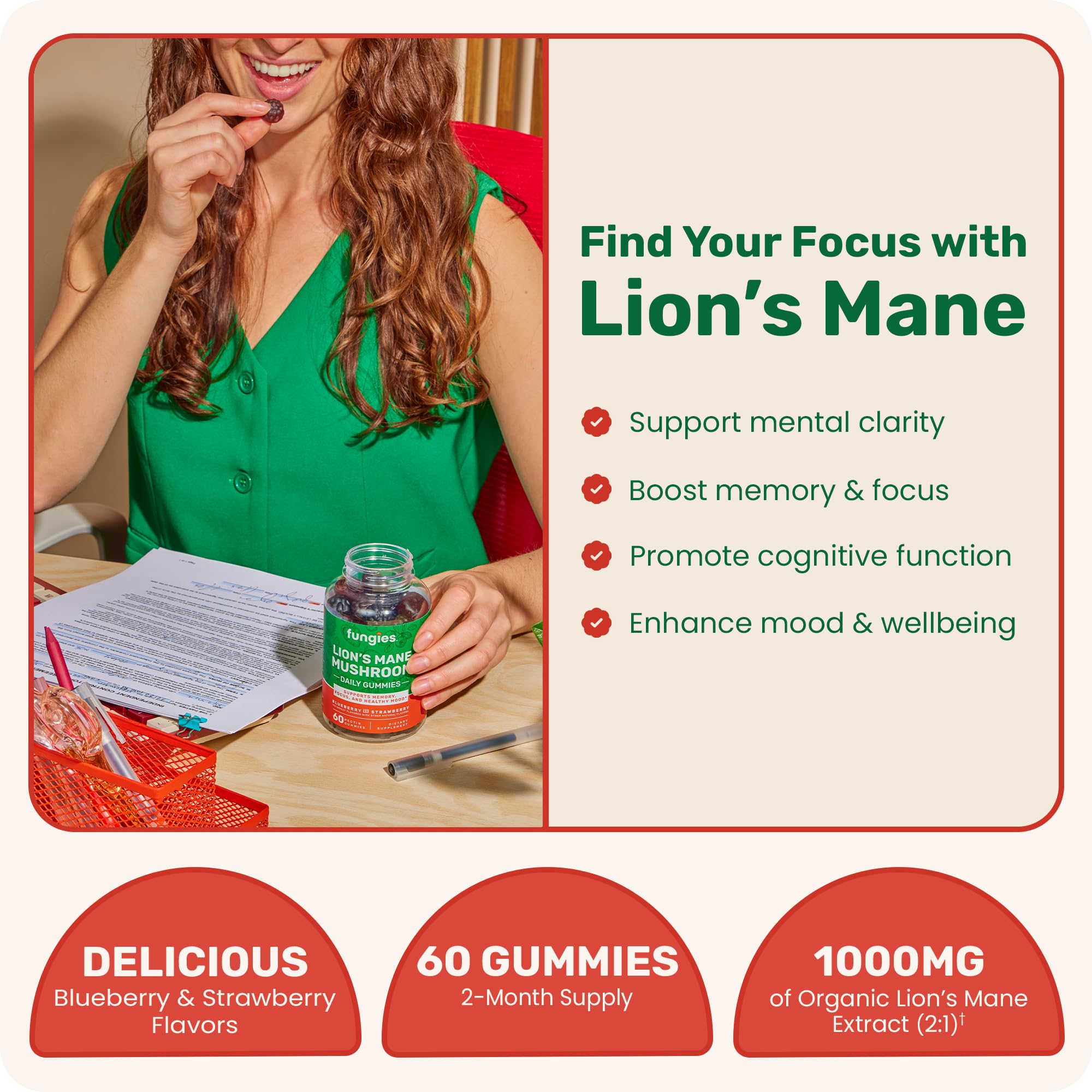 Gommes Fungies Crinière de Lion – prise quotidienne rapide pour rester alerte.