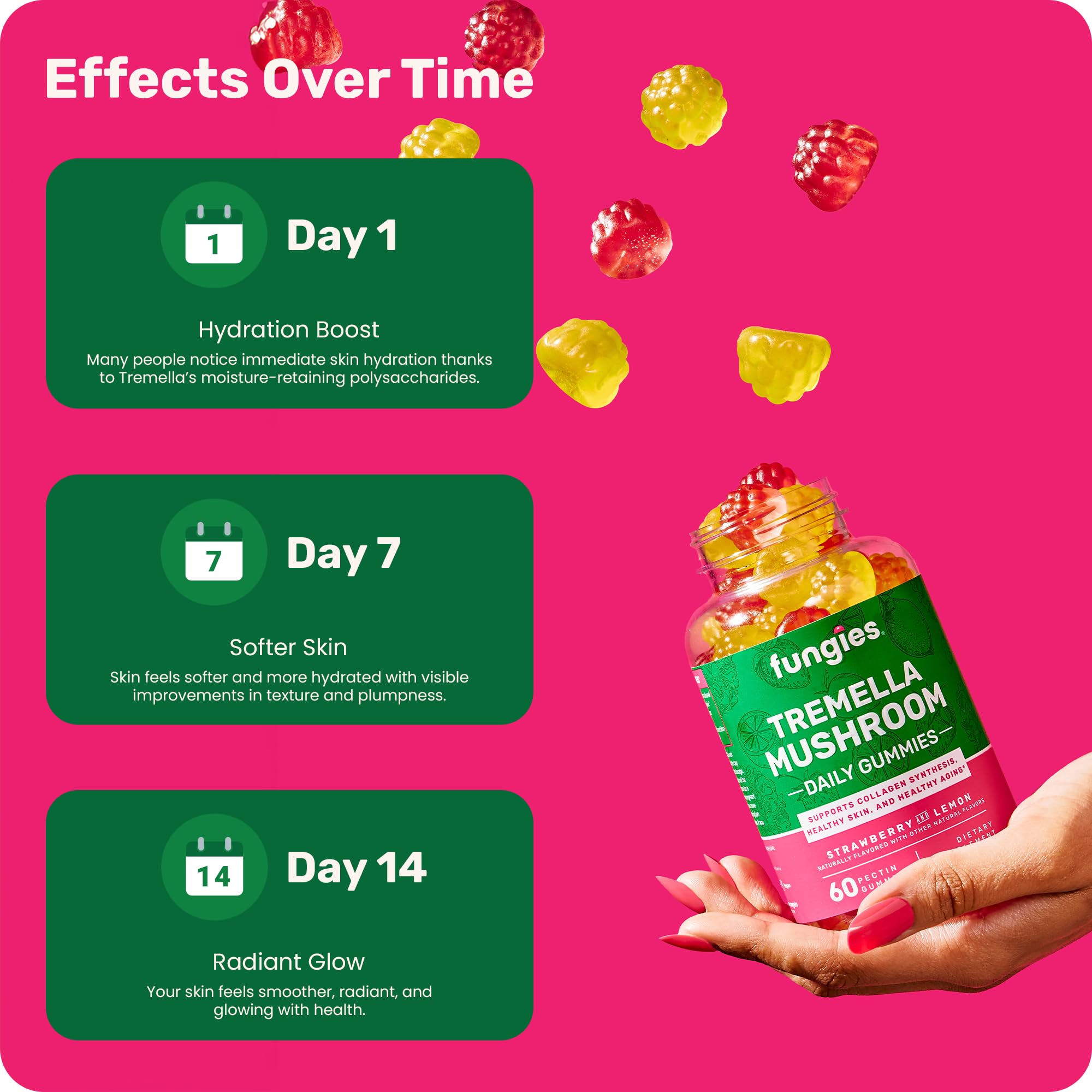 Gummies Fungies Tremella, dosage clair de 20 000 mg par boîte.