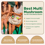 Fungies Multi-Champignons gummies, ensemble dans un bol de baies, soutien potentiel à la concentration