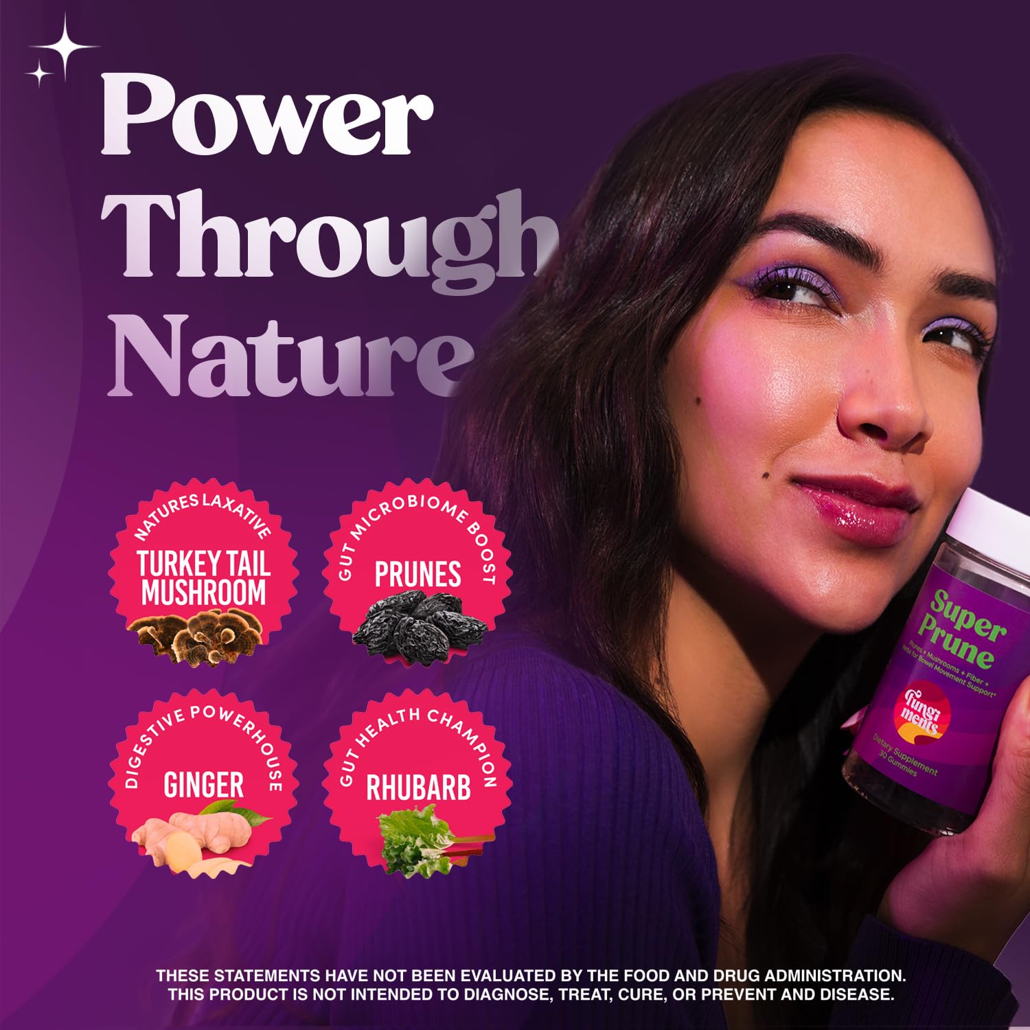 Prébiotiques et fibres Fungiments Super Prune, bloc visuel, favorise potentiellement le microbiote intestinal.