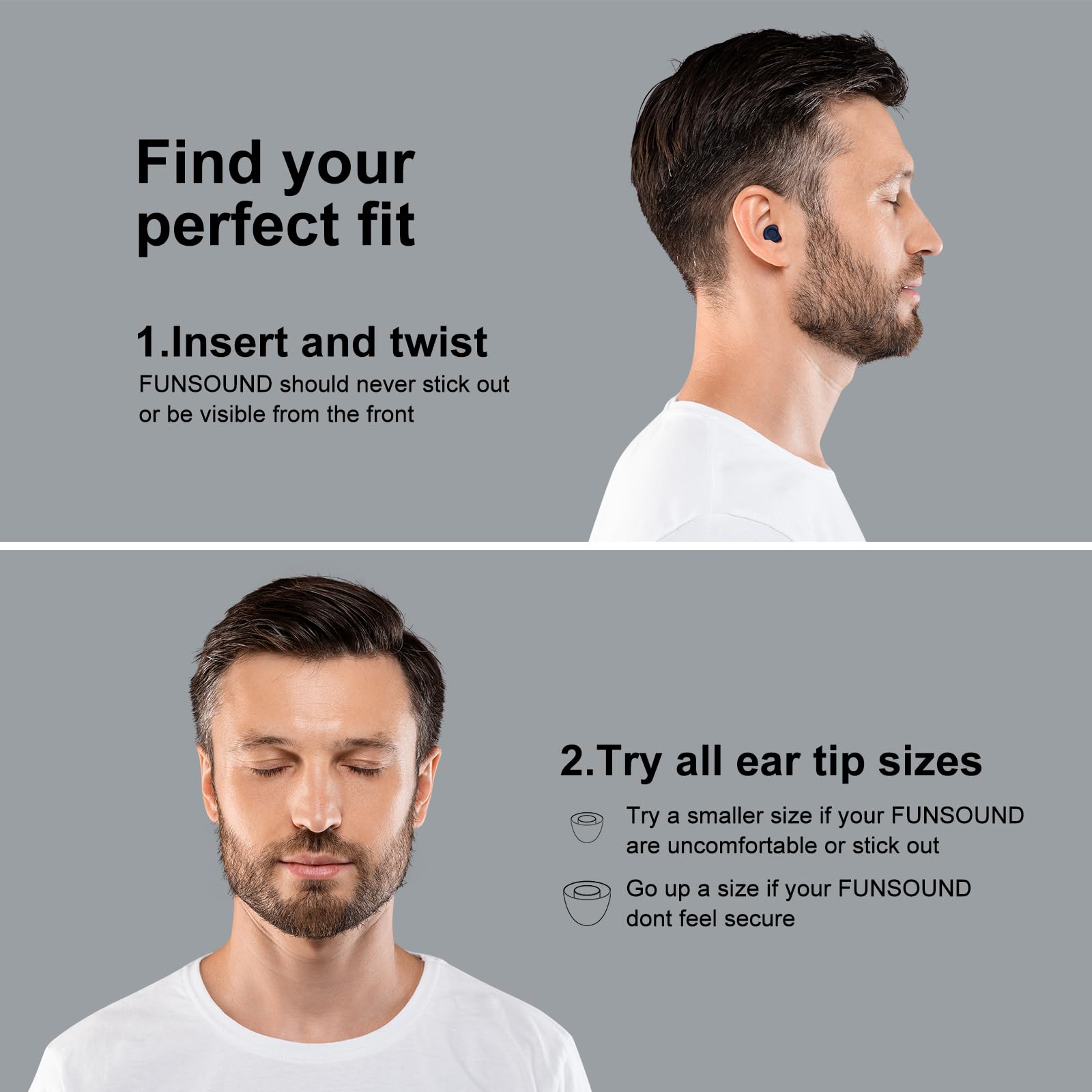 Têtes d’oreilles FUNSOUND en silicone doux assurant un ajustement confortable.