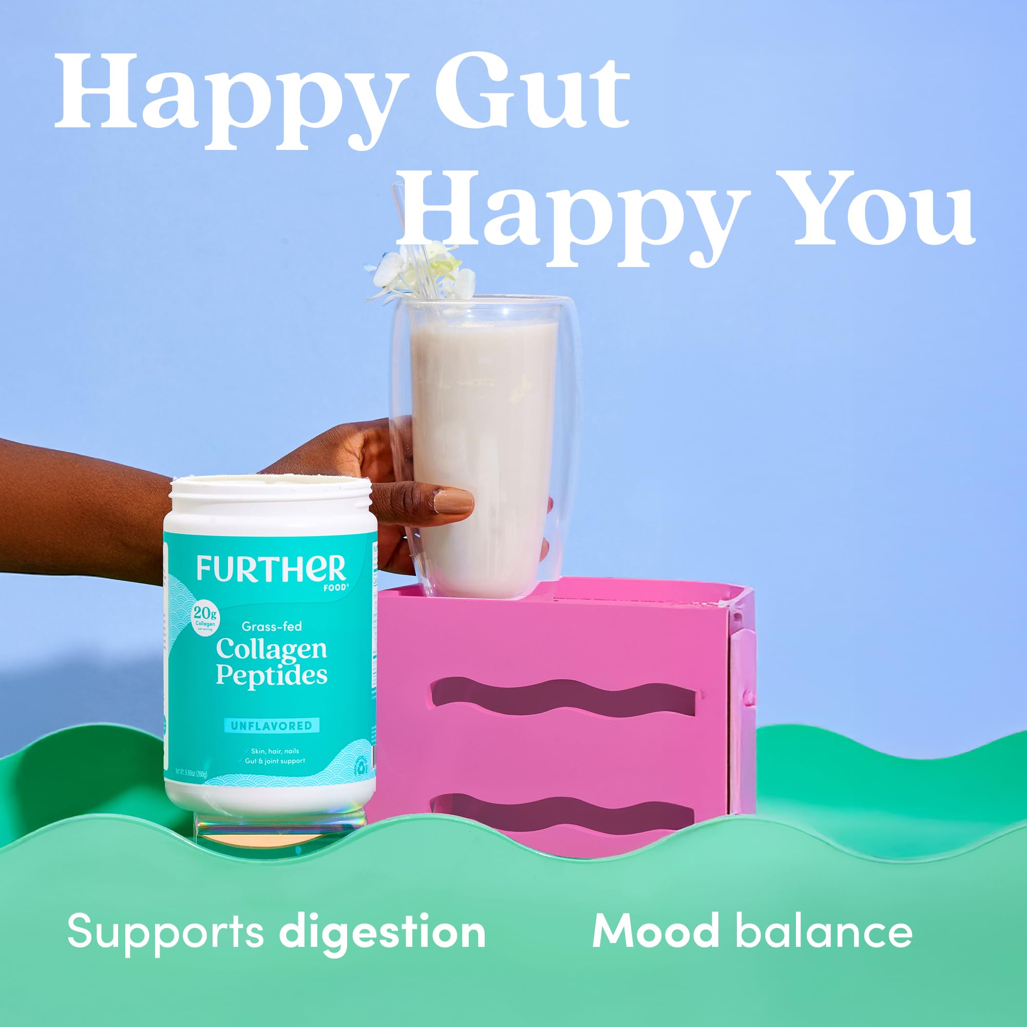 Utilisation facile du collagène Further Food dans smoothie quotidien