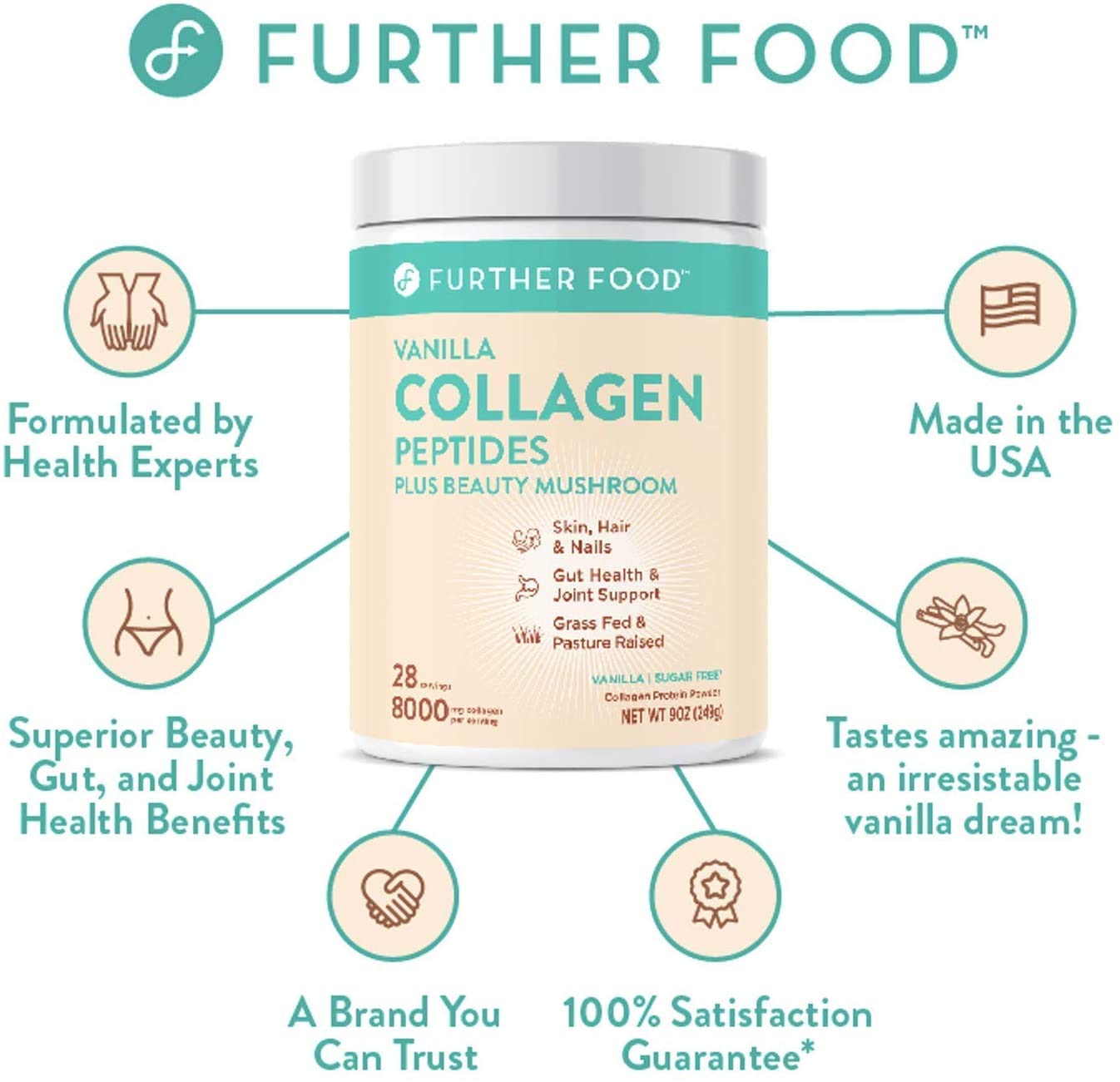 Boîte Further Food collagène vanille prête à l’emploi dans votre cuisine