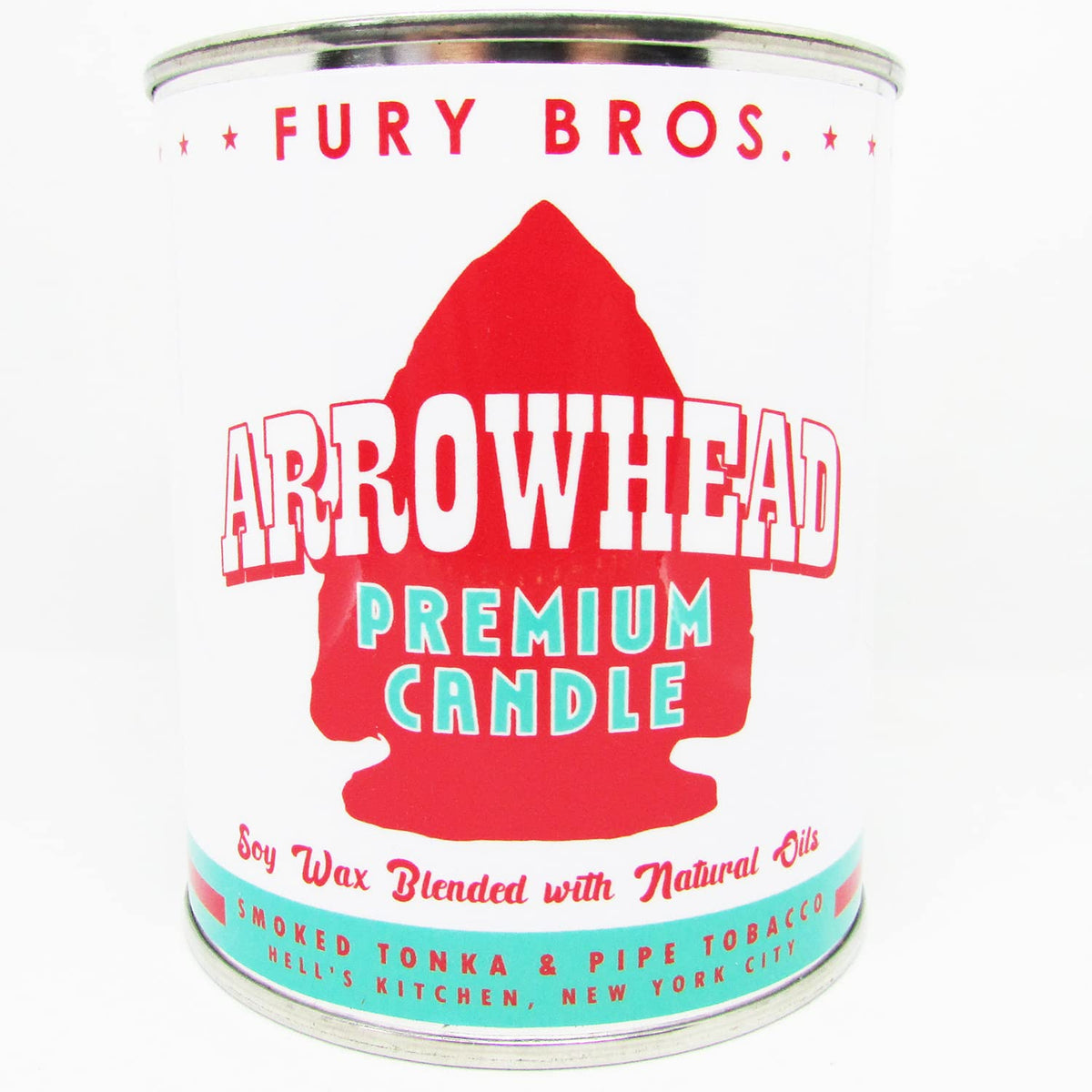 Bougie Fury Bros Arrowhead, design boîte d'huile, ambiance chaleureuse et masculine.