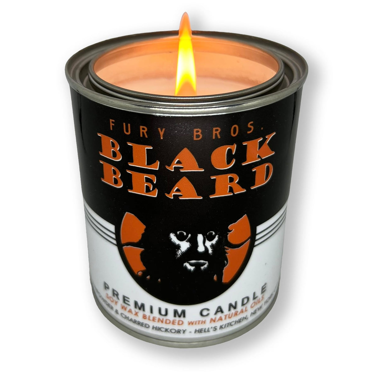 Bougie Fury Bros Barbe Noire poudre a canon et bois brule, ambiance masculine.