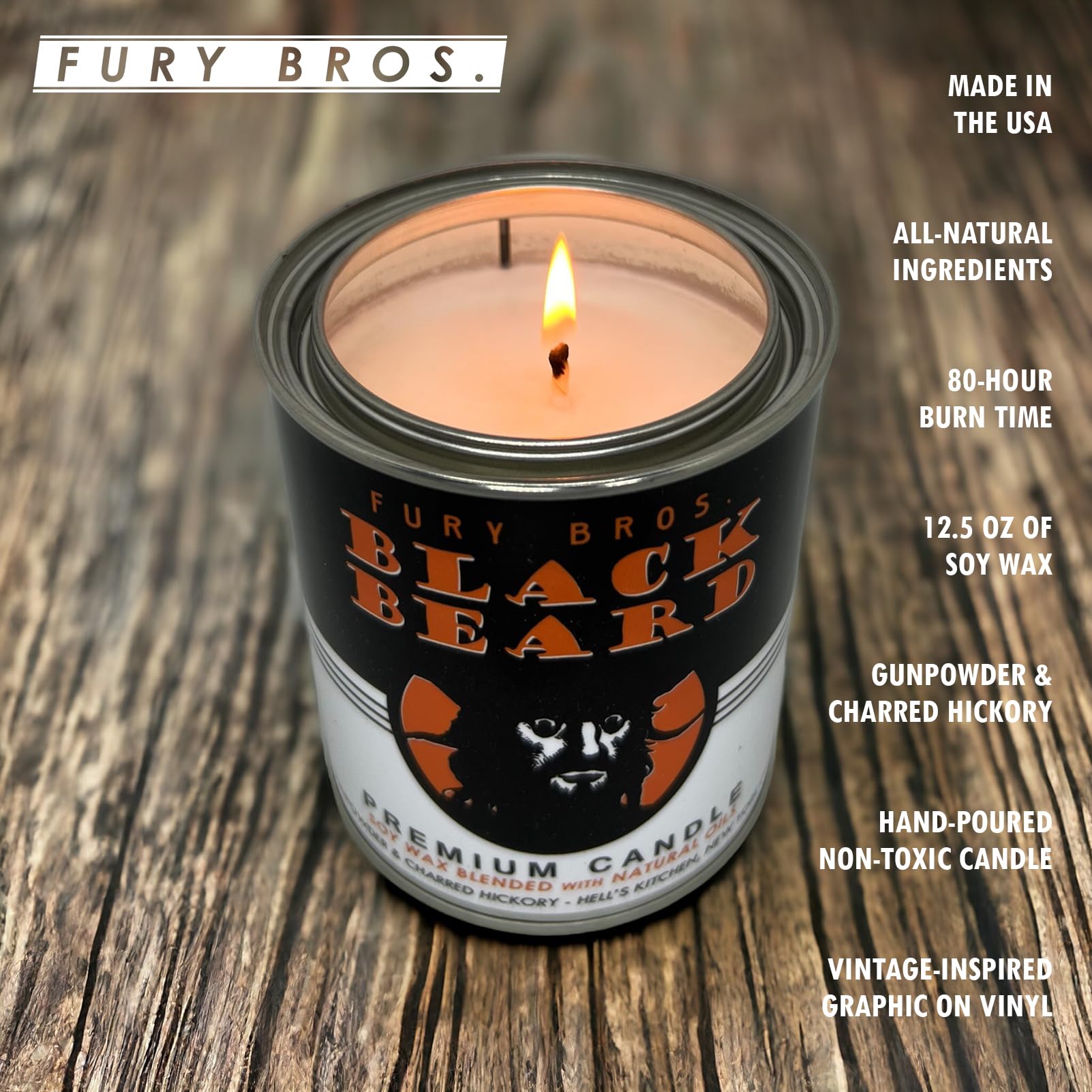 Bougie Fury Bros Barbe Noire design vintage, salon raffine.