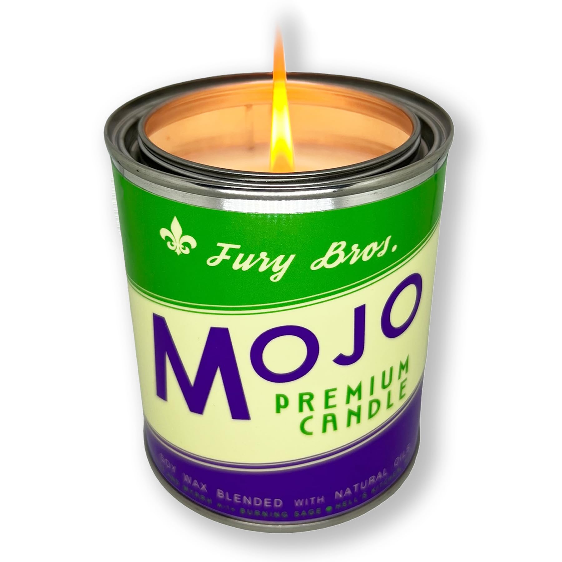 Bougie Fury Bros Mojo – encens, myrrhe et sauge brûlée pour une ambiance masculine forte.