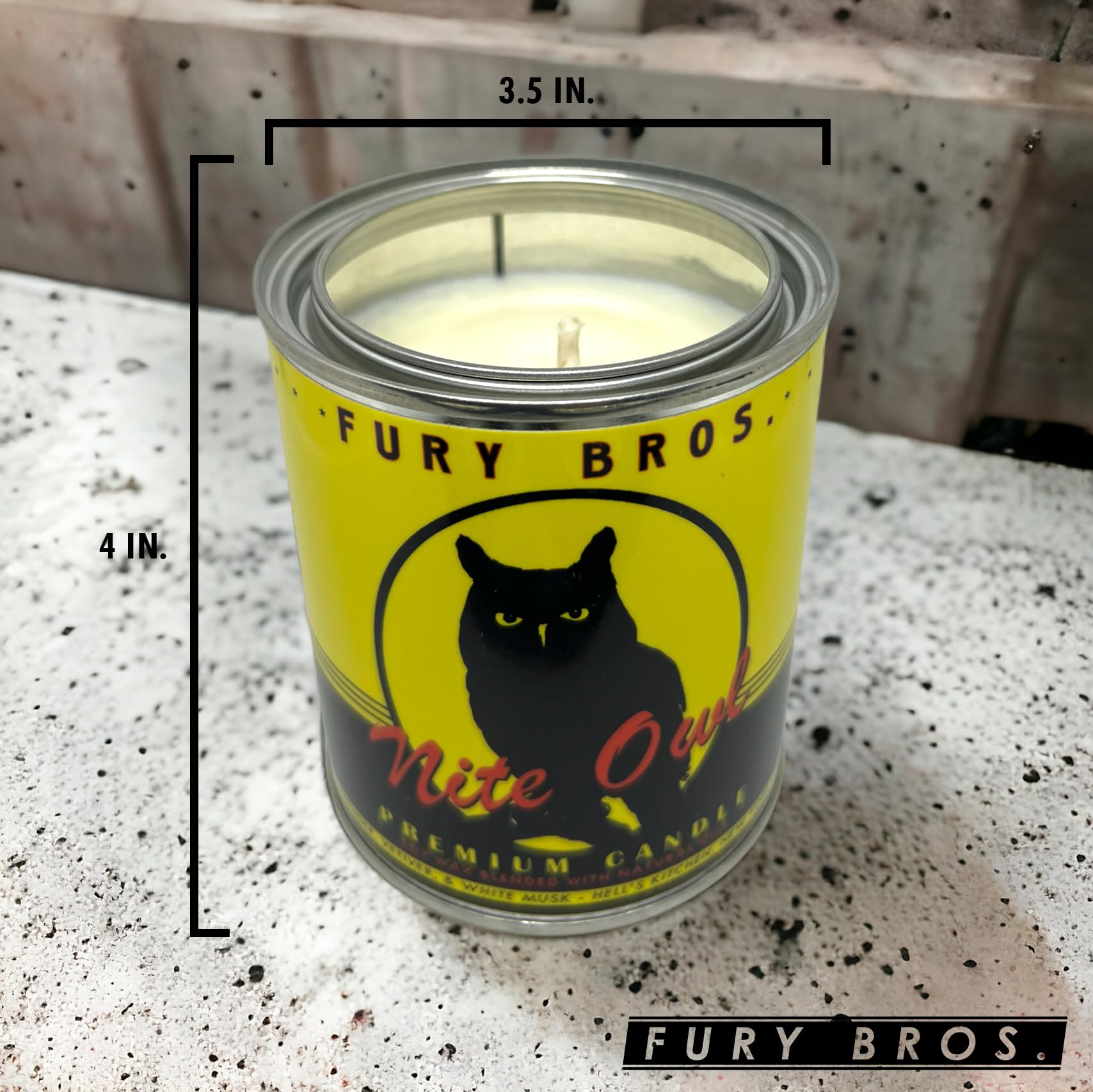 Bougie Fury Bros Nite Owl – Design vintage avec étiquette authentique