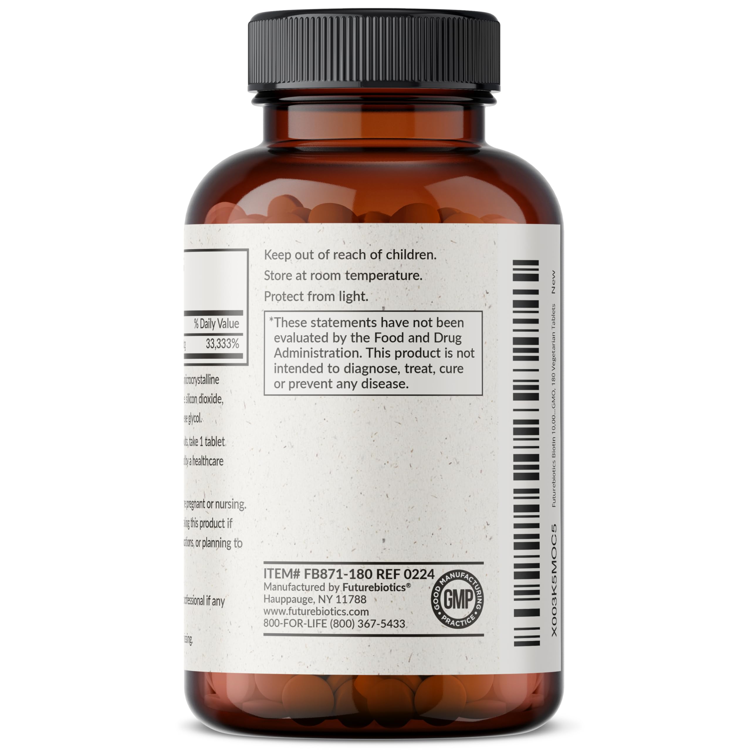 Futurebiotics Biotine fabriquée en cGMP à New York assure pureté et qualité.