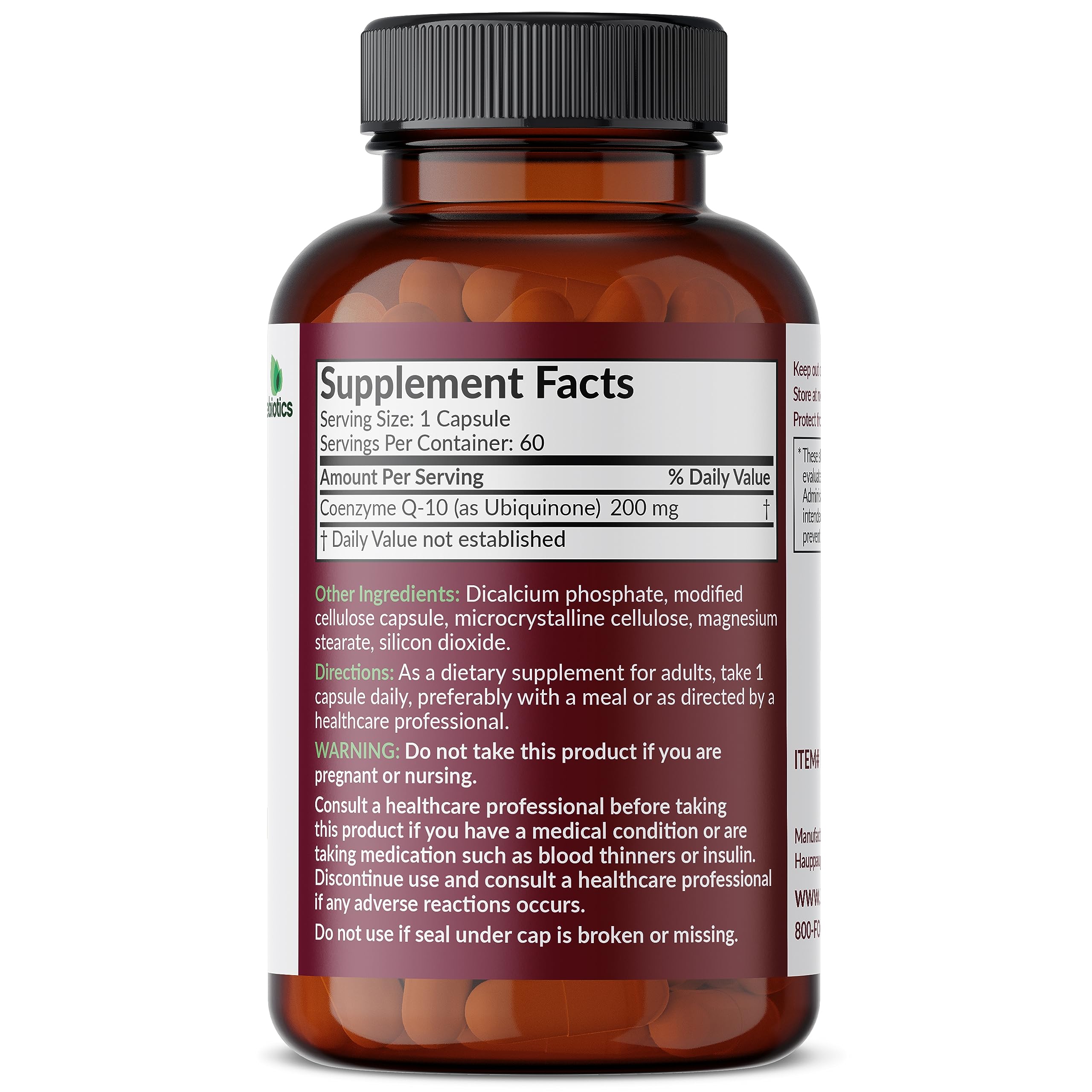 Futurebiotics CoQ10 200 mg – capsules végétariennes visibles, formule vegan idéale pour les régimes.