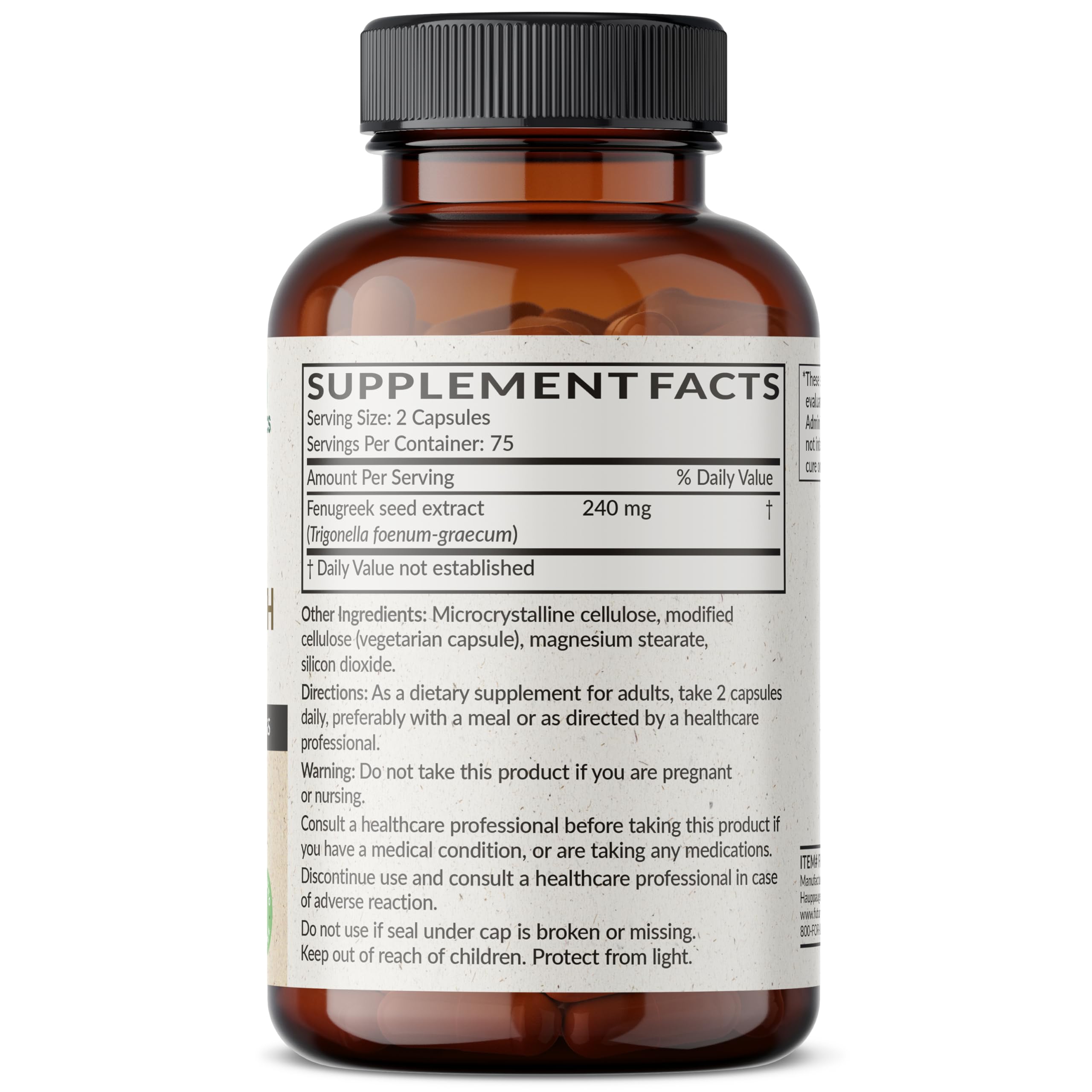 Capsules Futurebiotics Fenugreek empilées, pratique pour une prise quotidienne.