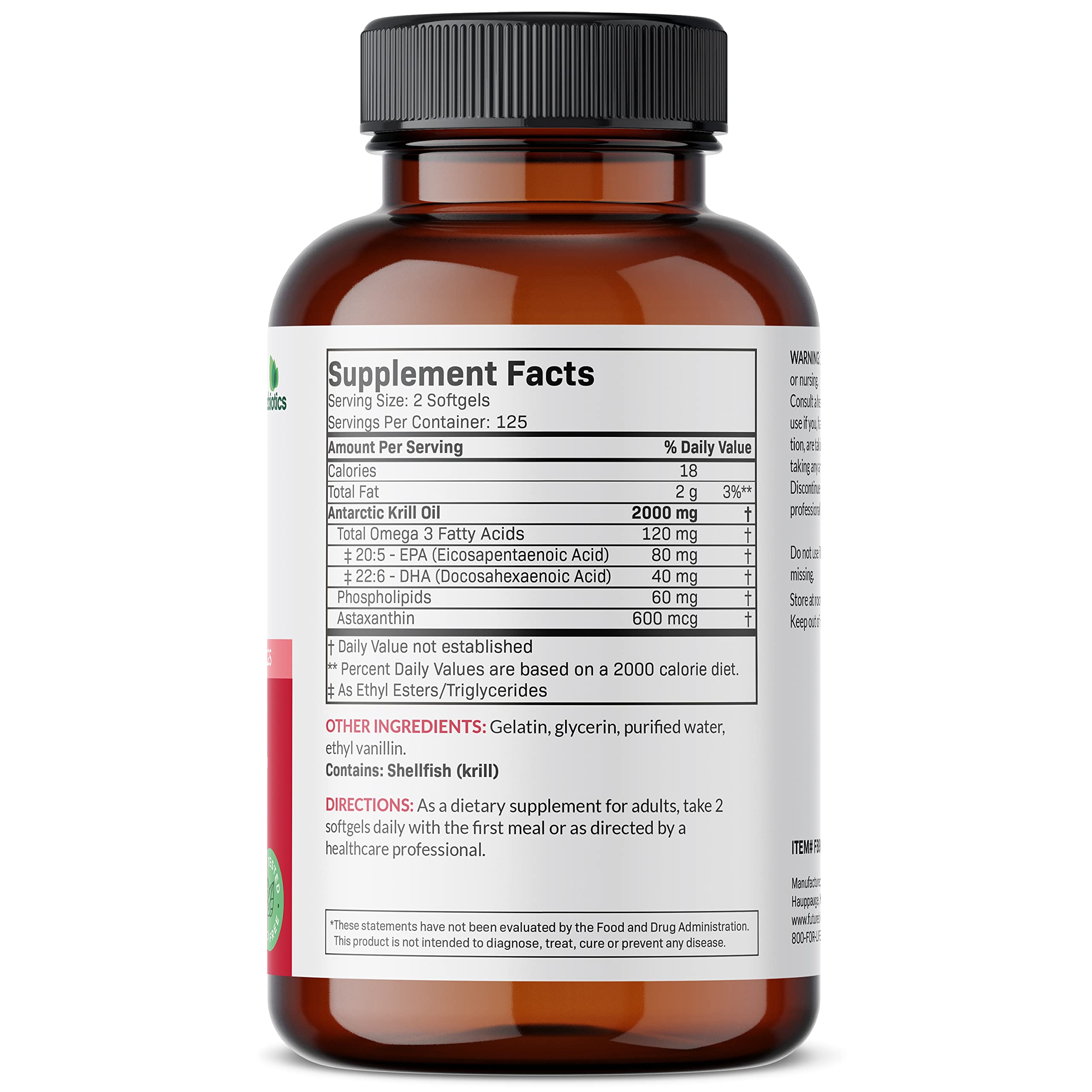 Gélules Futurebiotics krill antarctique 2000 mg, format pratique et daily-use.