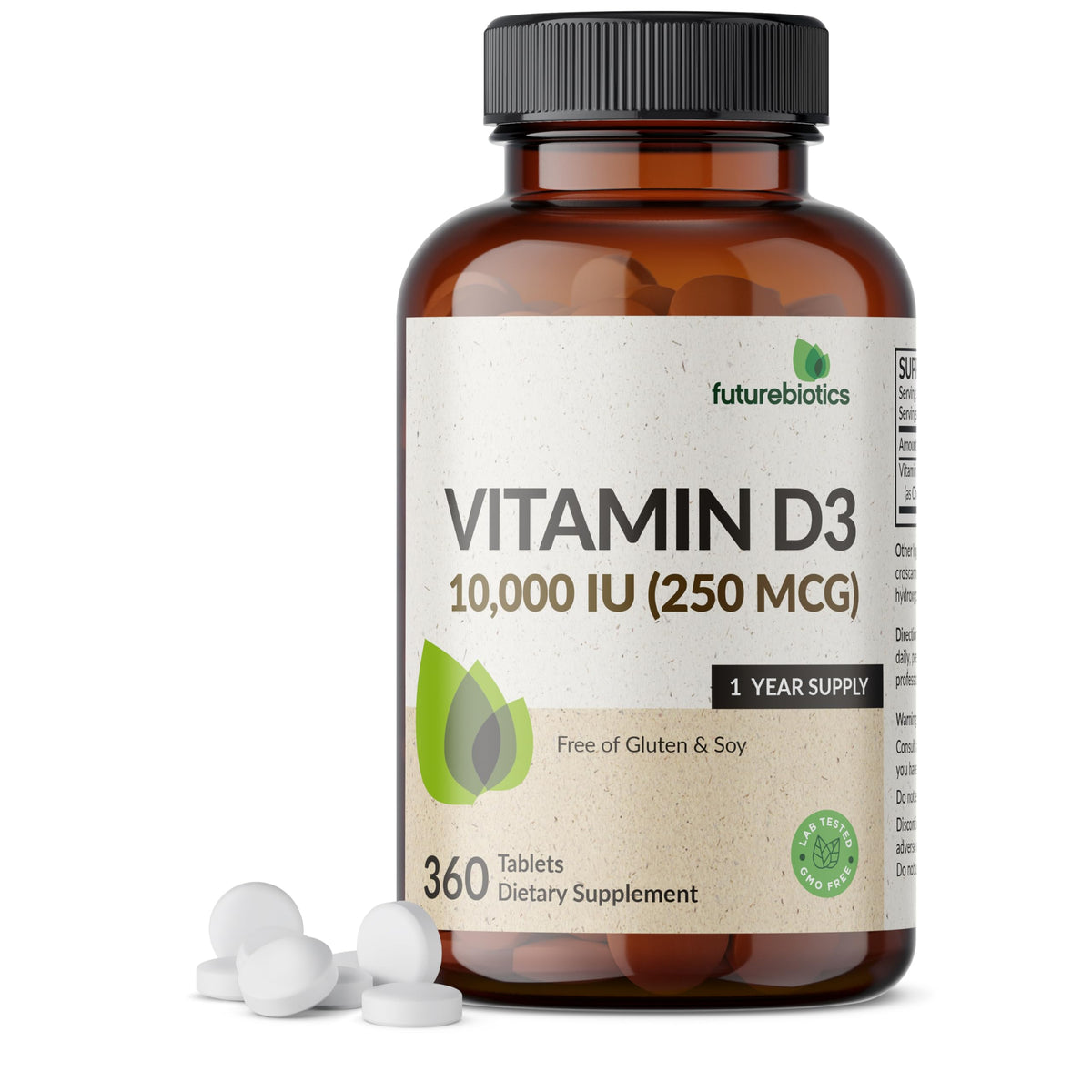 Futurebiotics Vitamine D3 — Bouteille 10 000 UI pour un apport quotidien sûr et pratique.