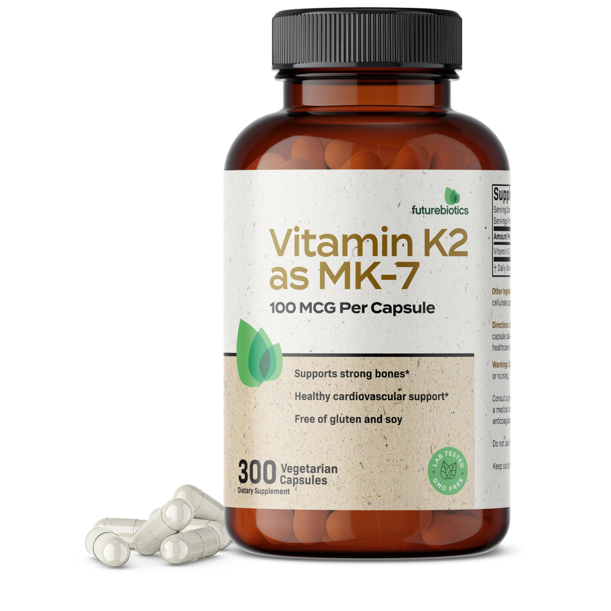 Futurebiotics Vitamine K2 MK-7, bouteille recto, soutien potentiel des os