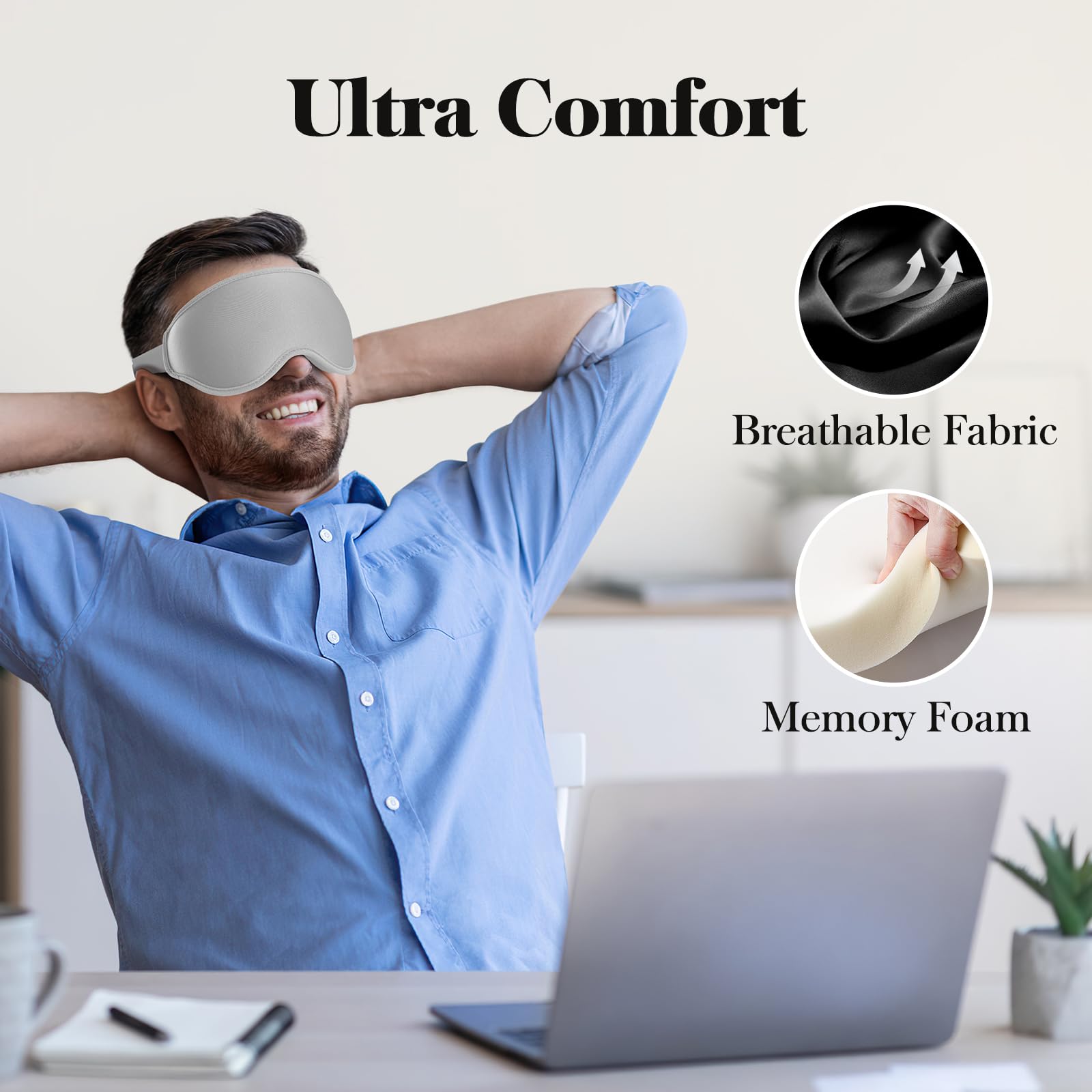 FYGRIP masque yeux attache reglable ajustement personnalisé et maintien sûr