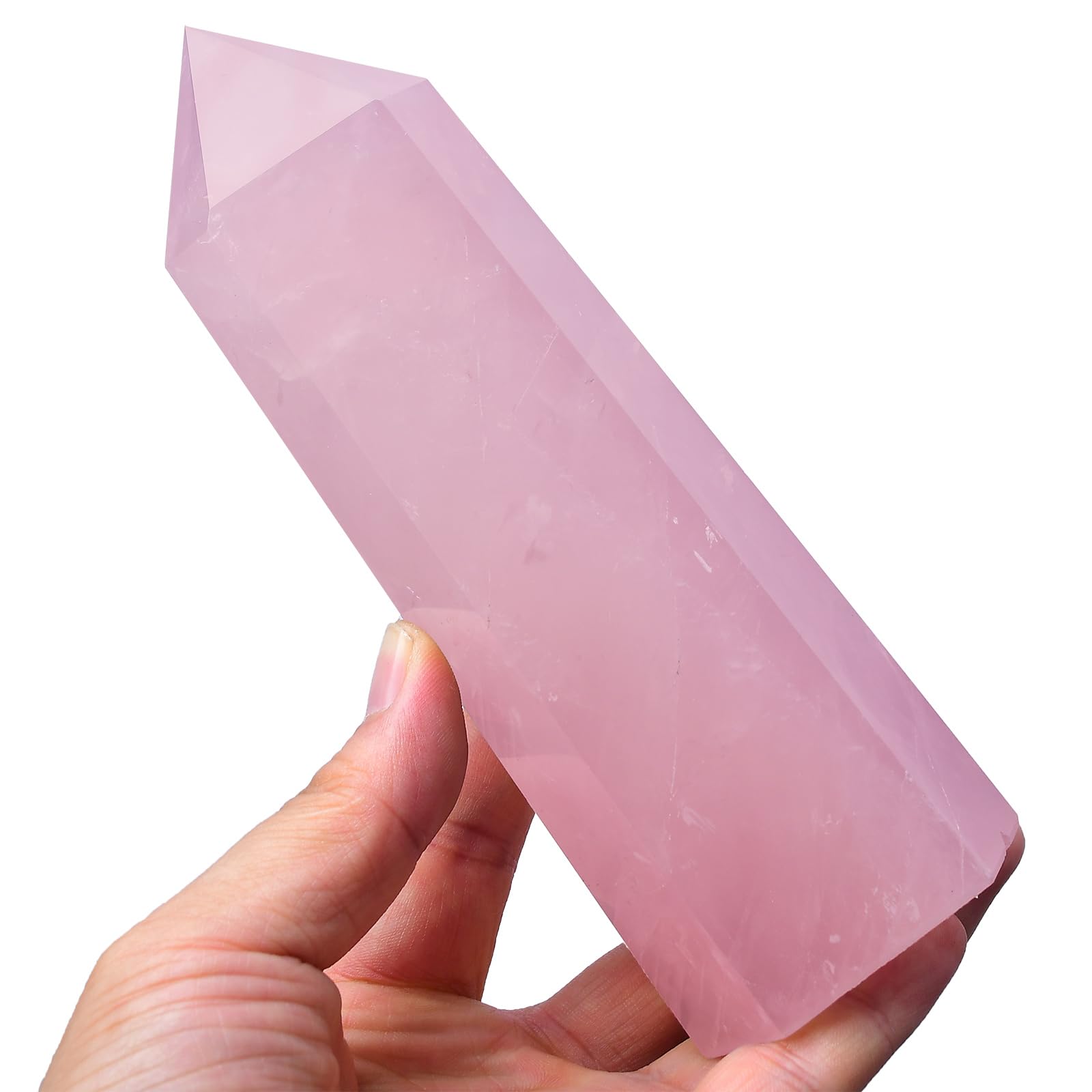 FZBHRO baton cristal quartz rose 6 facettes, idéal pour relaxation et concentration.