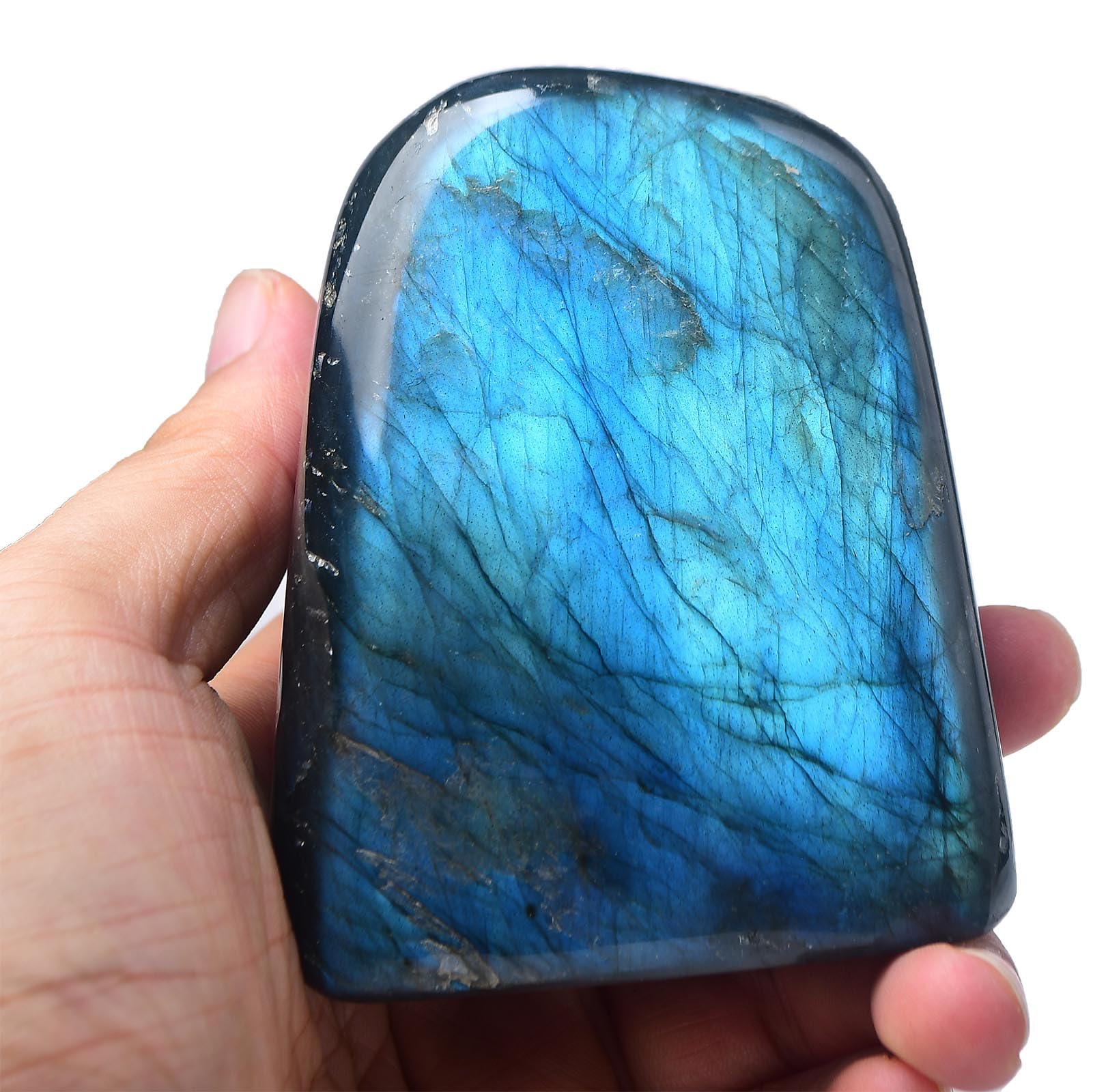 FZBHRO Labradorite surface irisée, couleurs gris vert et bleues pour une ambiance apaisante