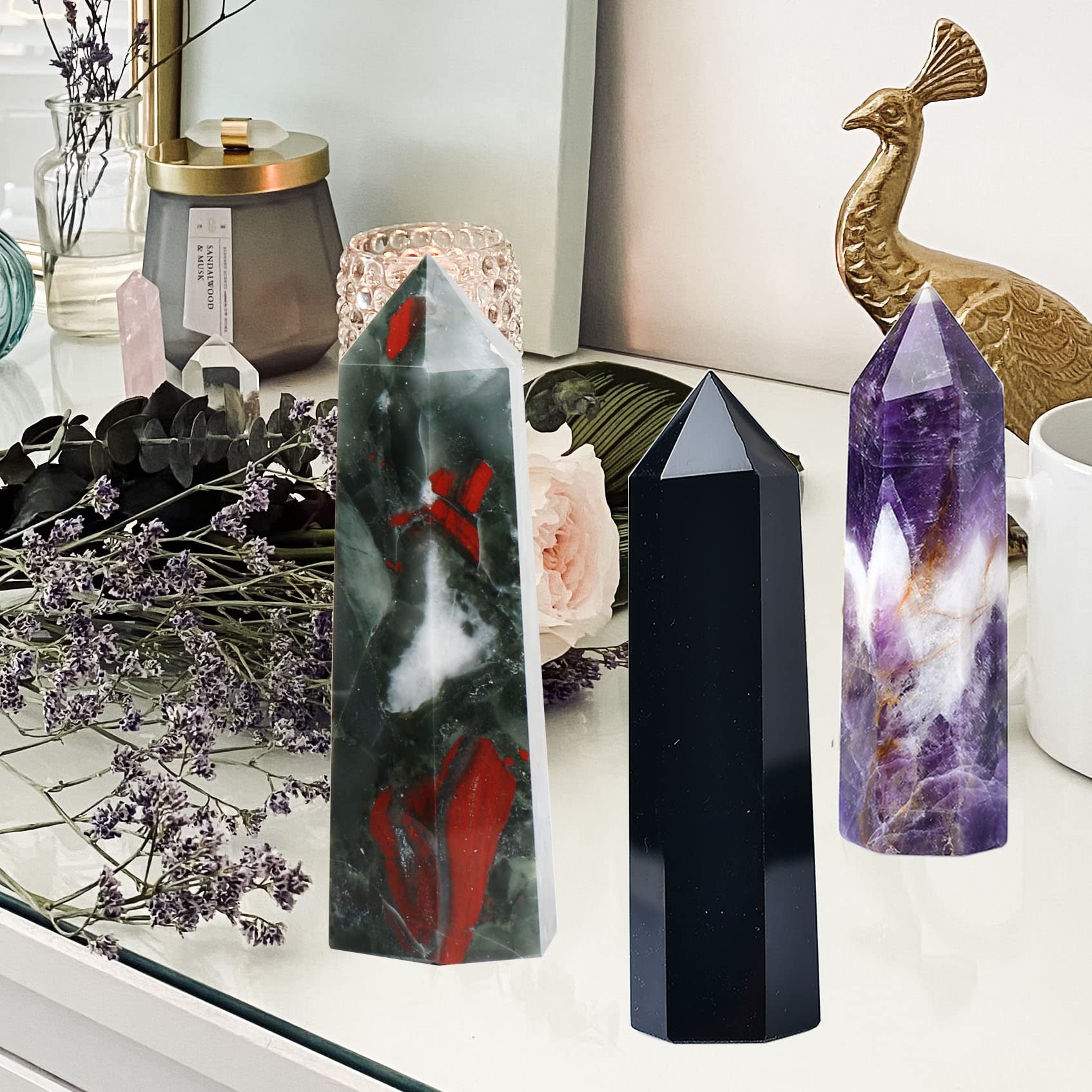 FZBHRO obelisque cristal chevron amethyste pointe décoration et méditation