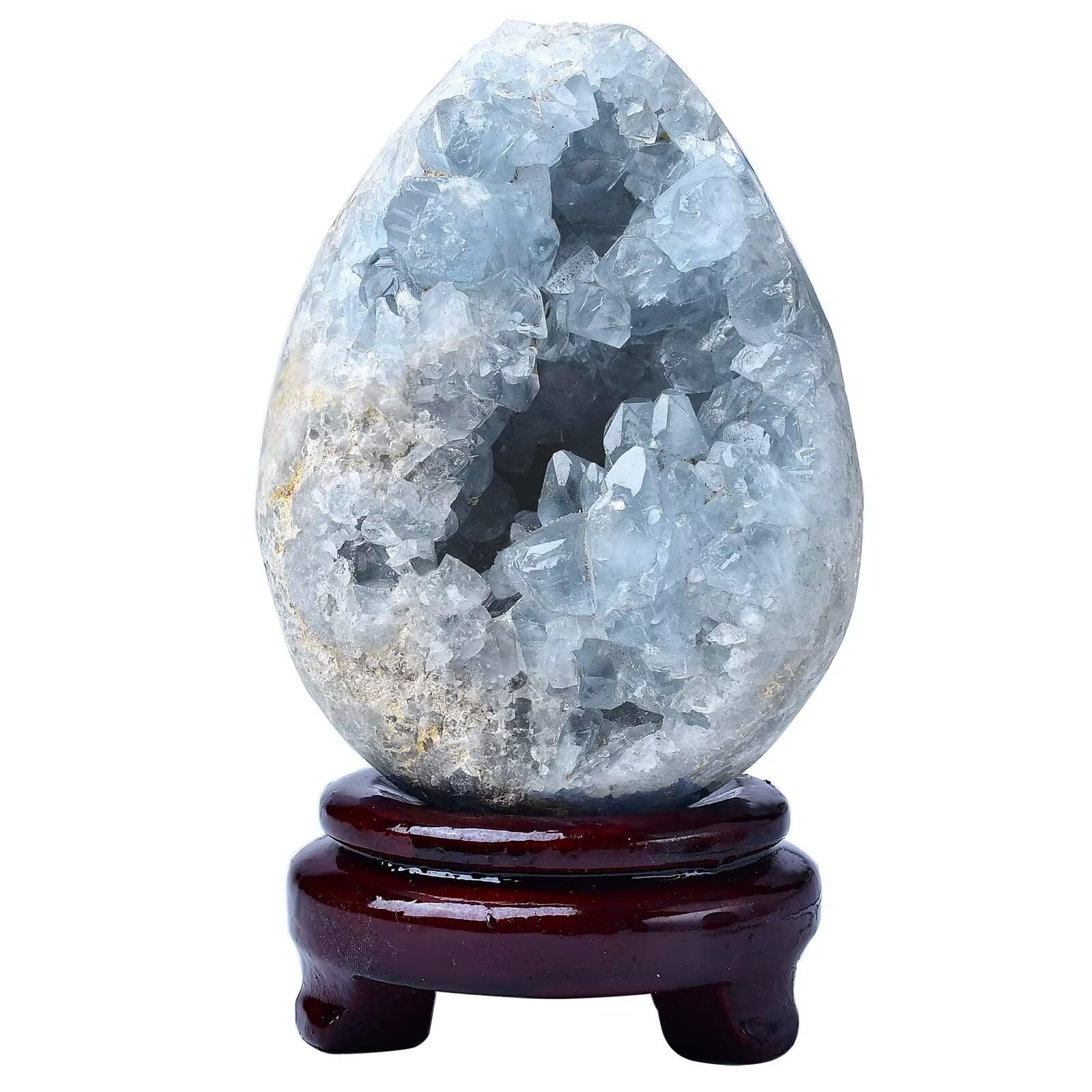 FZBHRO œuf géode célistite bleu sur socle bois, décor élégant pour bureau.